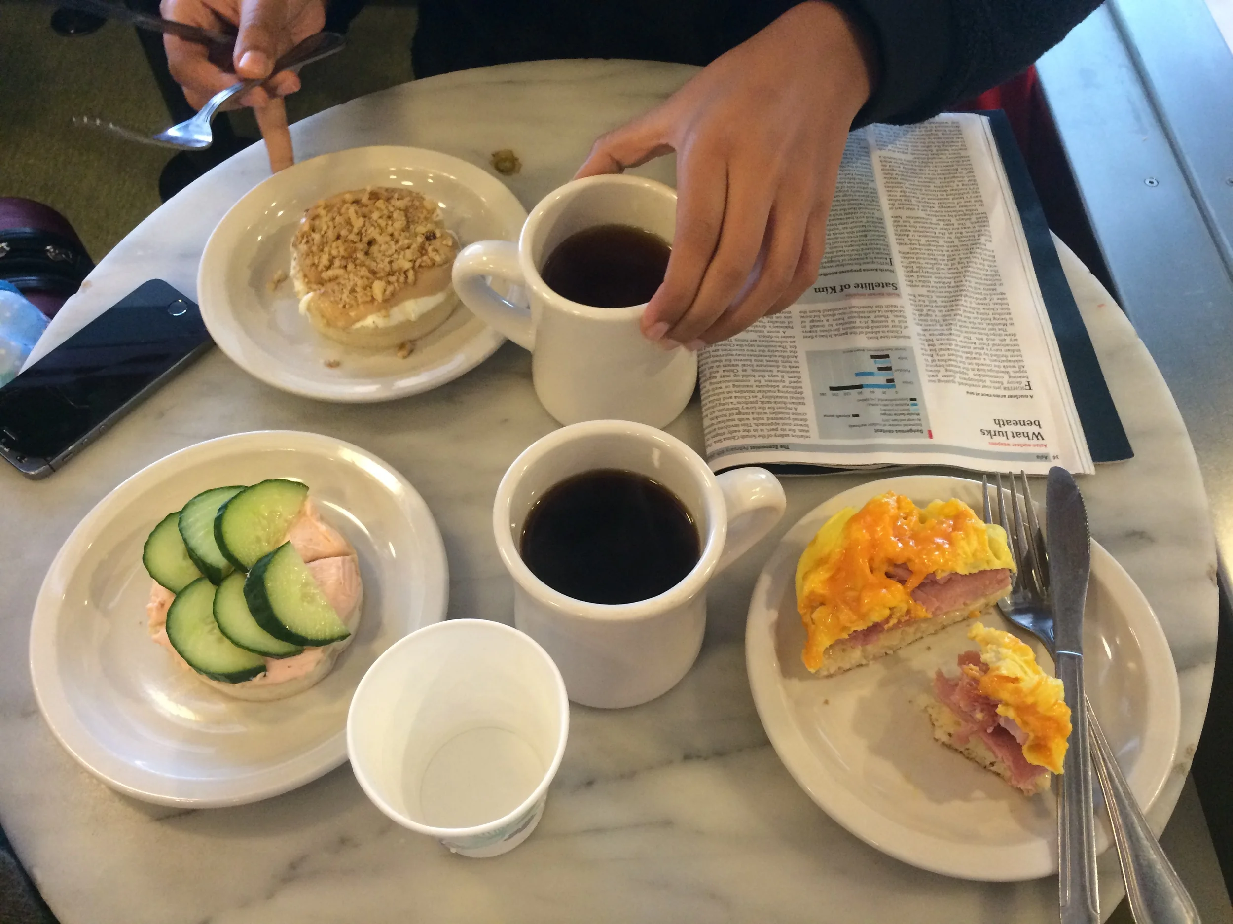 Crumpets and tea at the Crumpet Shop in Seattle. Maple butter and nuts. Salmon spread and cucumbers. Egg, ham, and cheese. A shameless plug for a delicious spot!