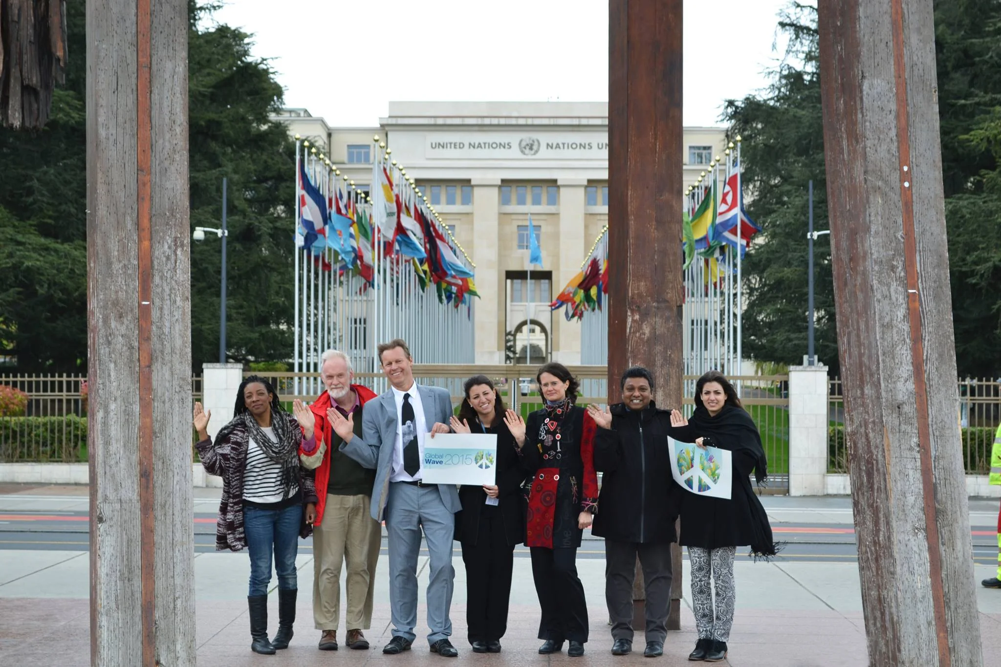 Wave goodbye to nuclear weapons in front of the United Nations by the broken chair sculpture in Geneva! 