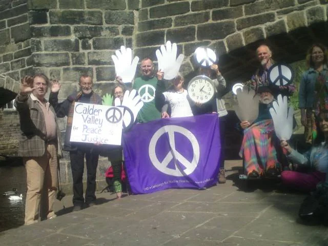 Calder Valley wave goodbye to Nukes from Hebden Bridge, UK.