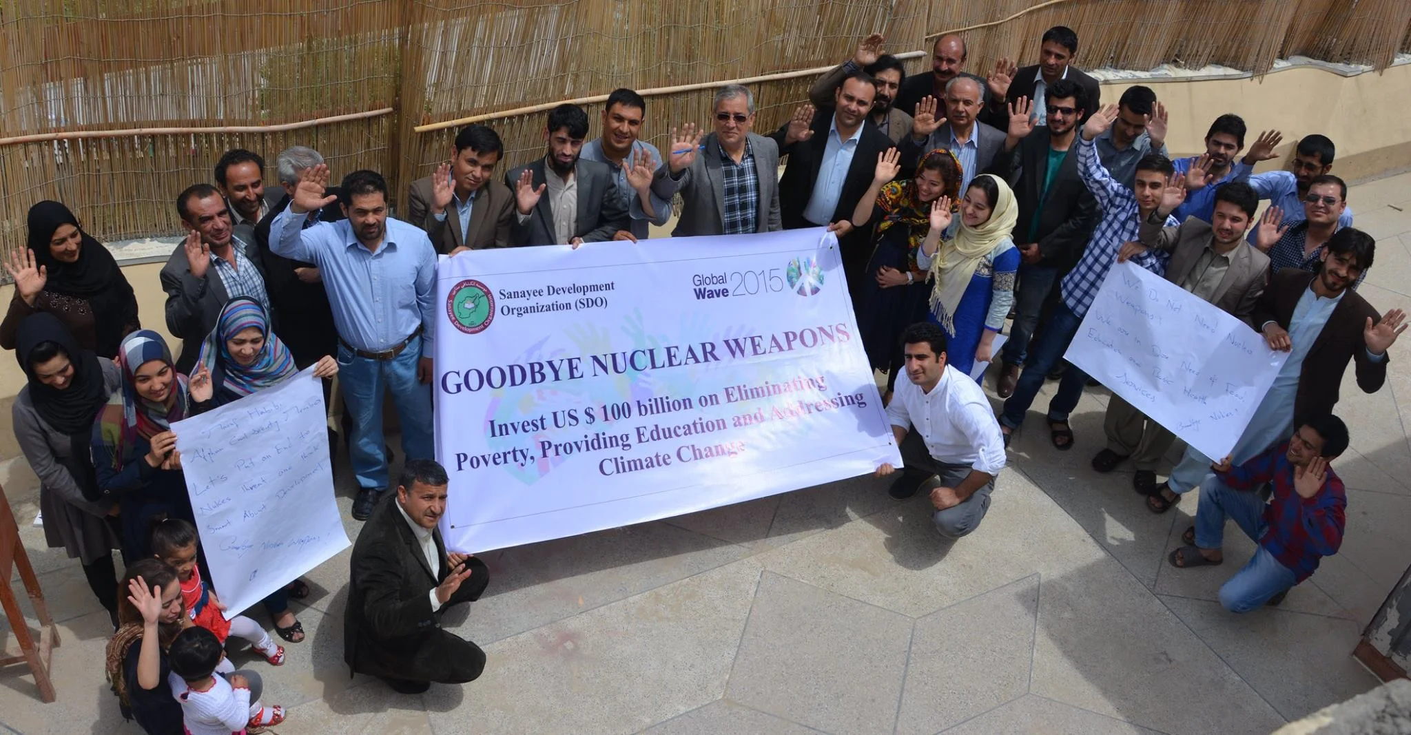 Today Afghan Civil Society Members and Activists Waved Goodbye to Nuclear Weapons in Order to Support # globalwave2015 International Campaign. Global Wave 2015