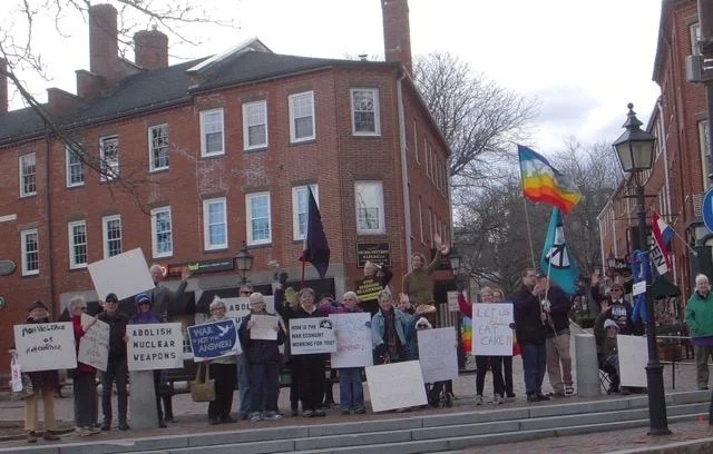 Peace activists in Newburyport waved goodbye to # nuclear weapons.