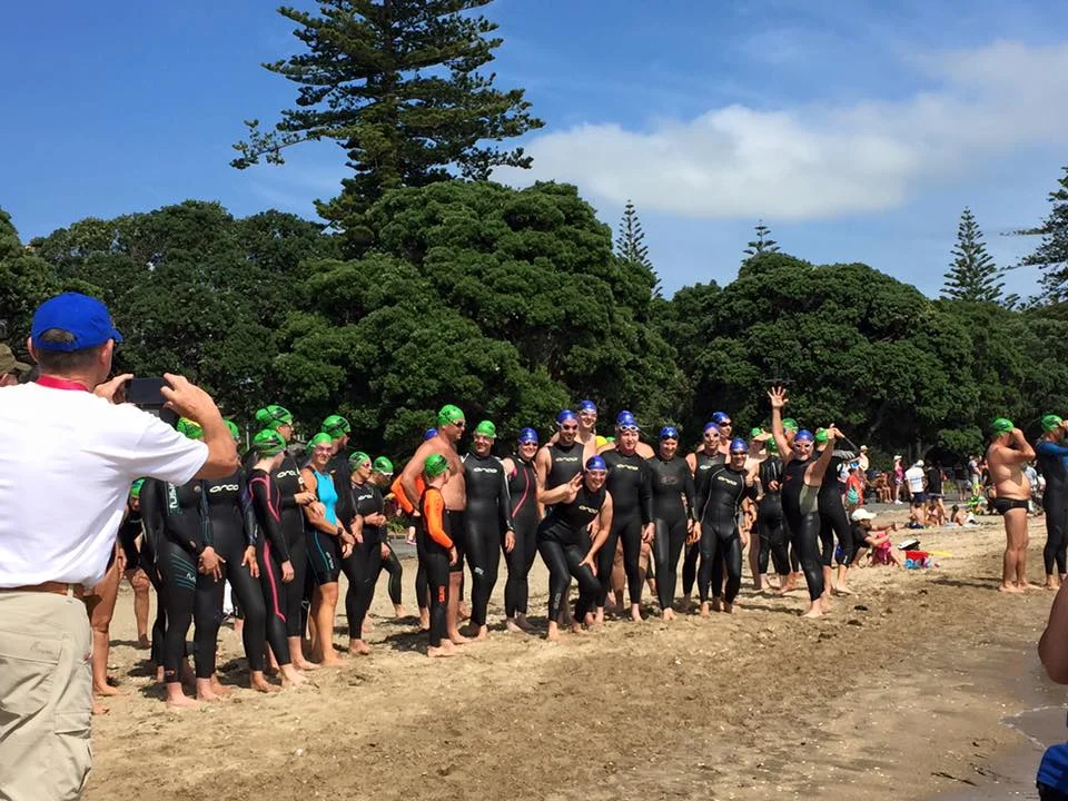 The swimmers for the 1.6km swim get ready to start!