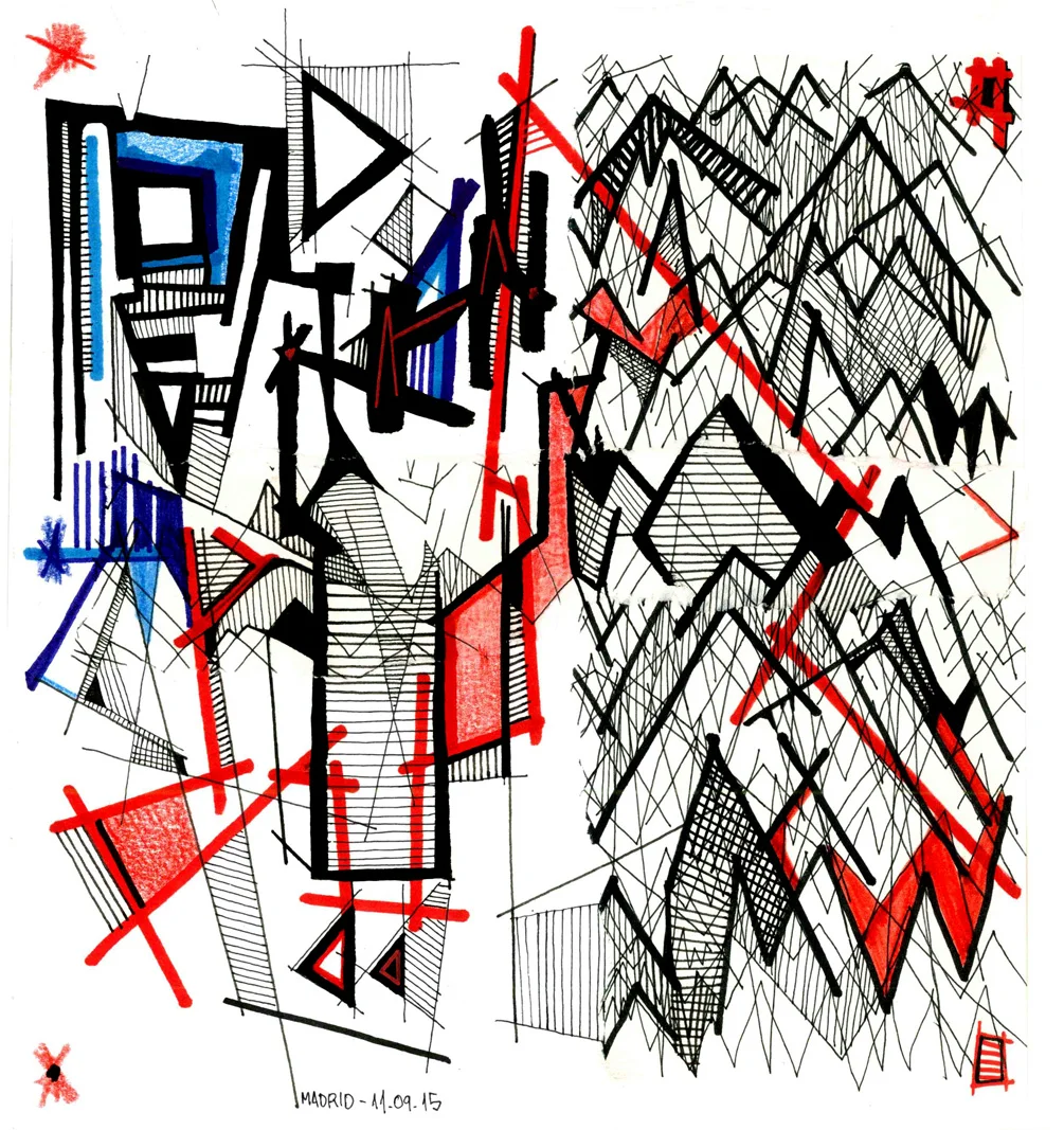 ink and crayon on paper (15 x 15 cm.)