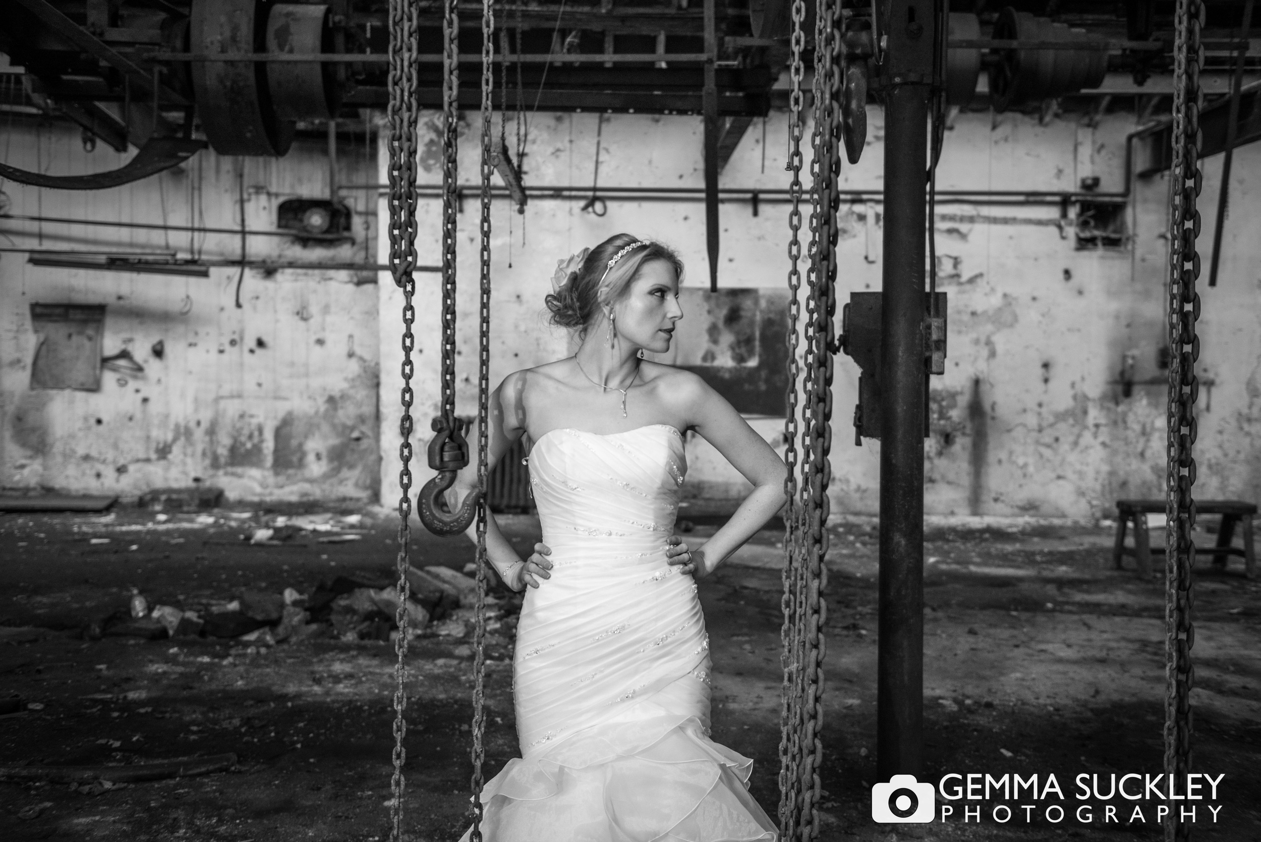 frock the frock photo shoot of a bride in a abandoned mill