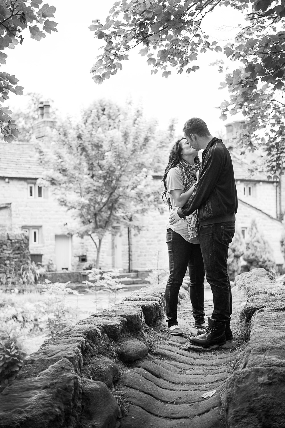couple at Wycoller village on pre-wedding photo shoot