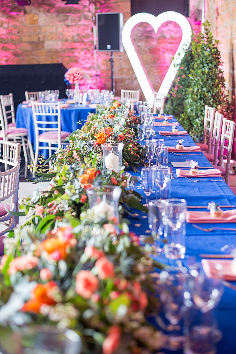 Top table at a rustic barn wedding