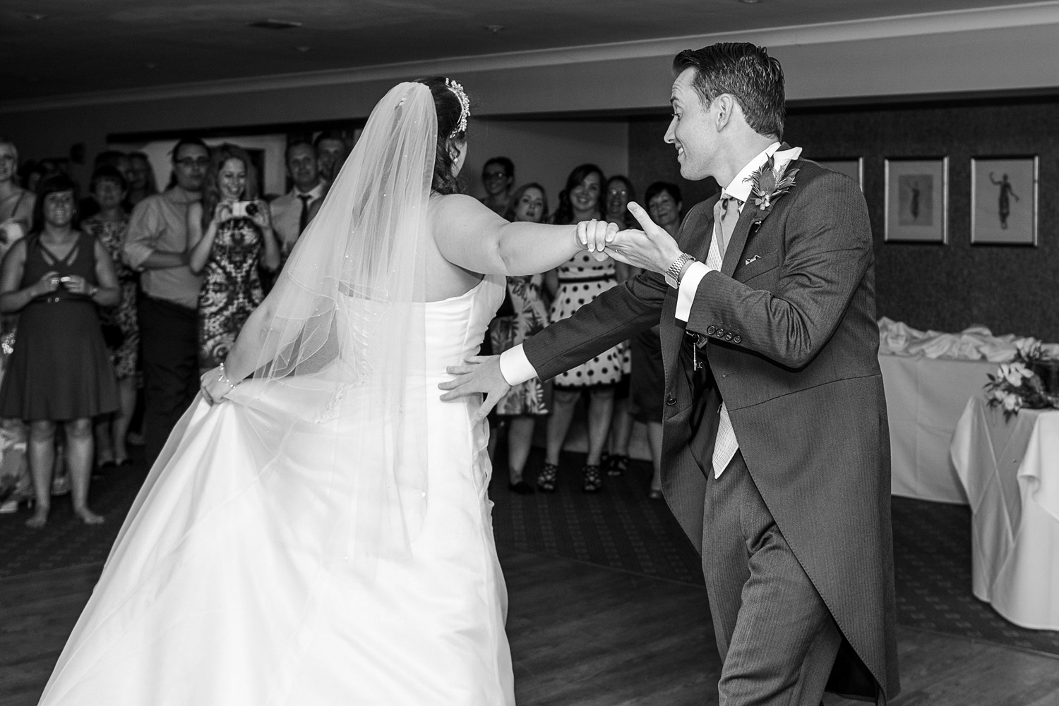 wedding photo of the first dance at the bridge hotel in wetherby