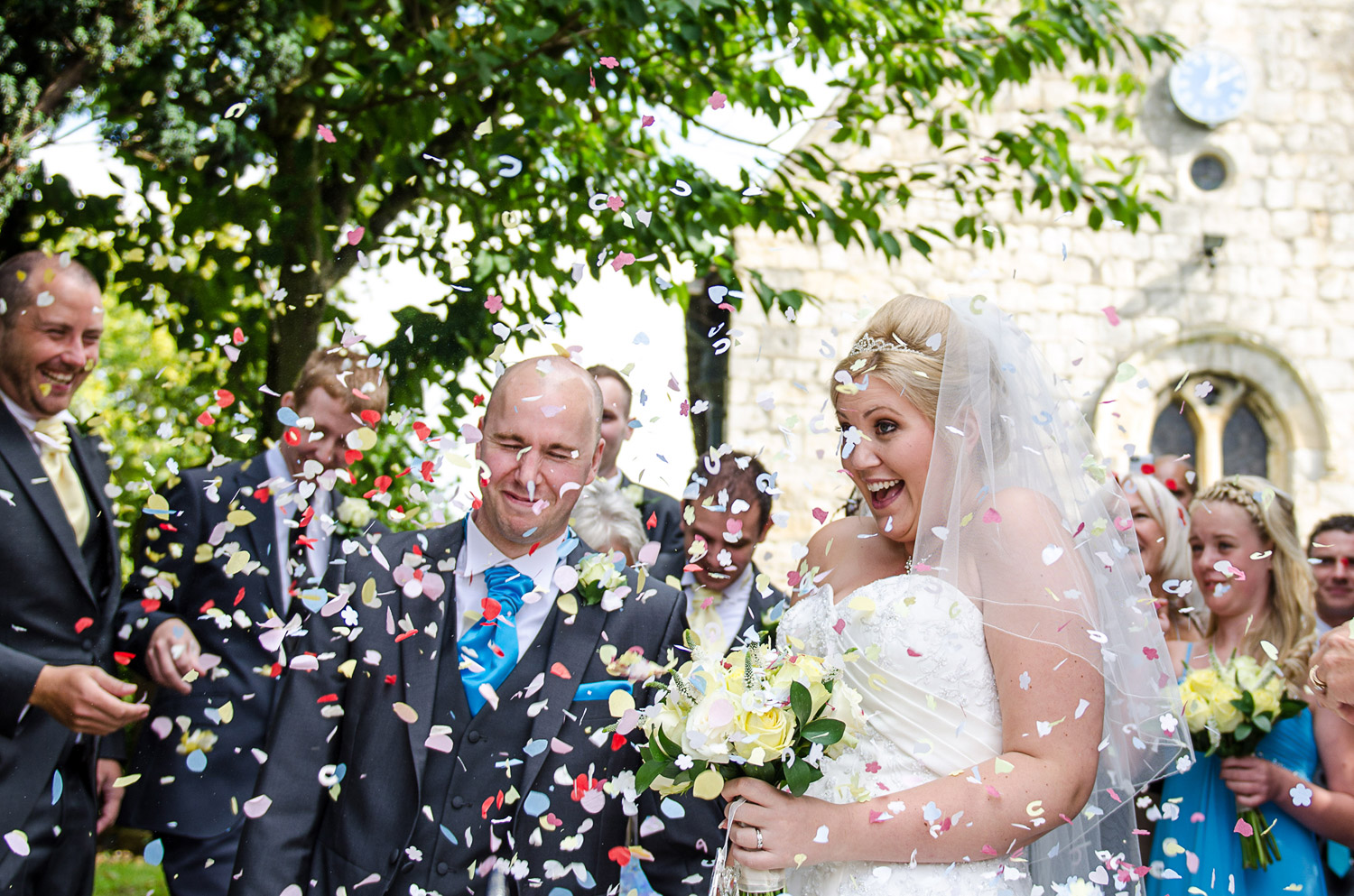 wedding confetti photo in harrogate wedding 