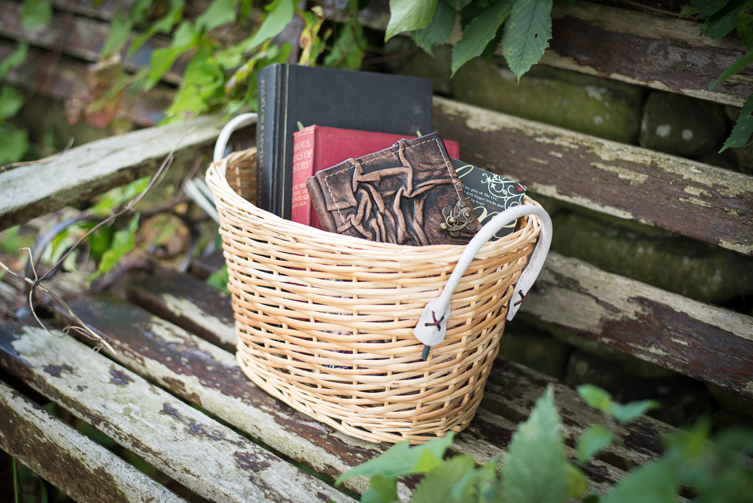 basket of book for a styled photo shoot in haworth