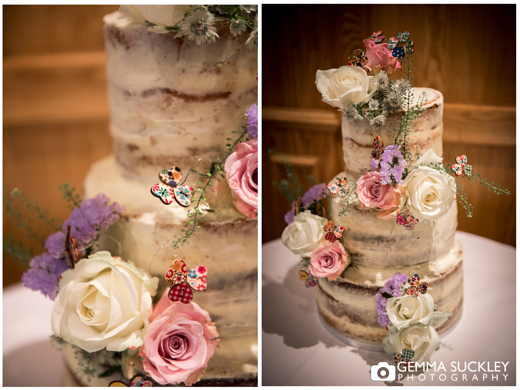 Wedding cake decorated with wedding flowers