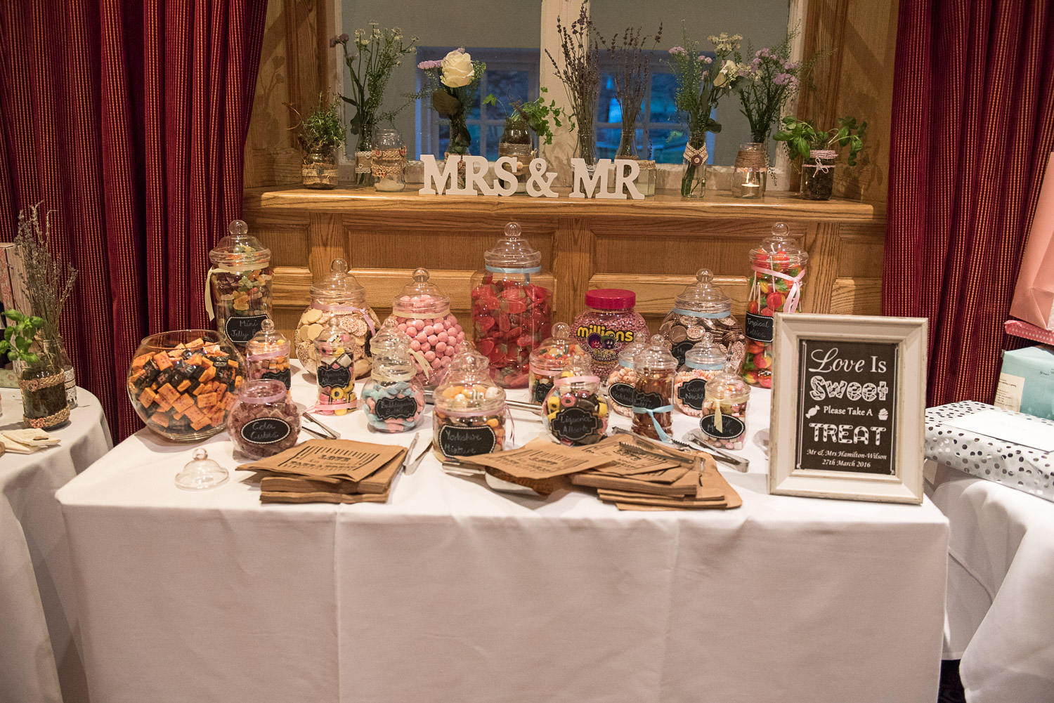 Wedding candy table at Devonshire Arms wedding venue in Bolton Abbey