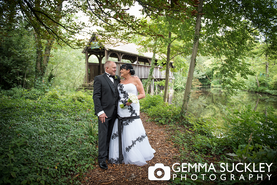 Bride and groom in Monk Fryston Hall in Yorkshire