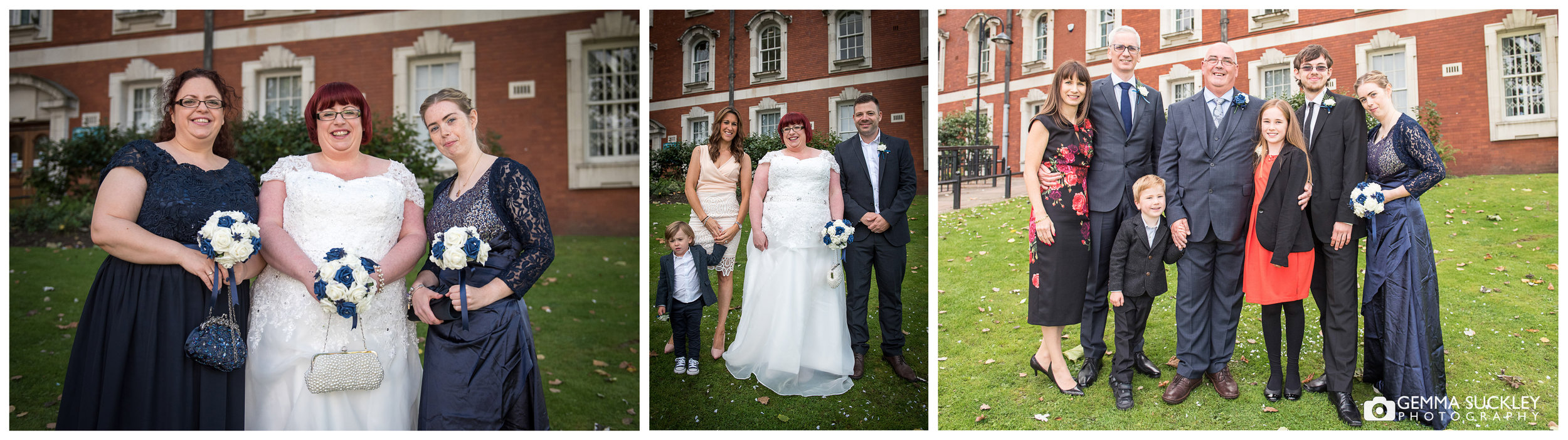 formal wedding photos outside Stockport townhall