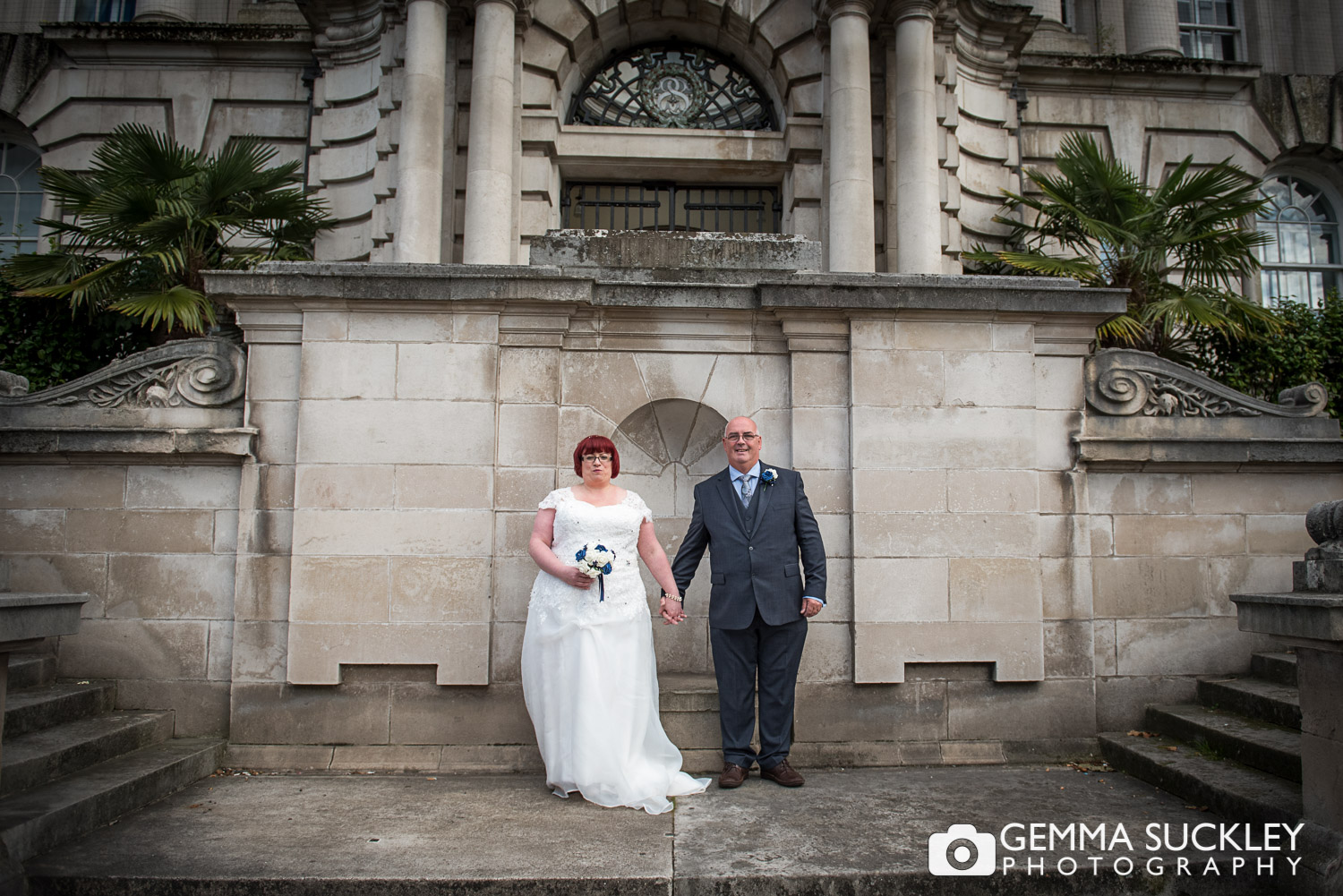 bride and Groom outside Stockport town hall