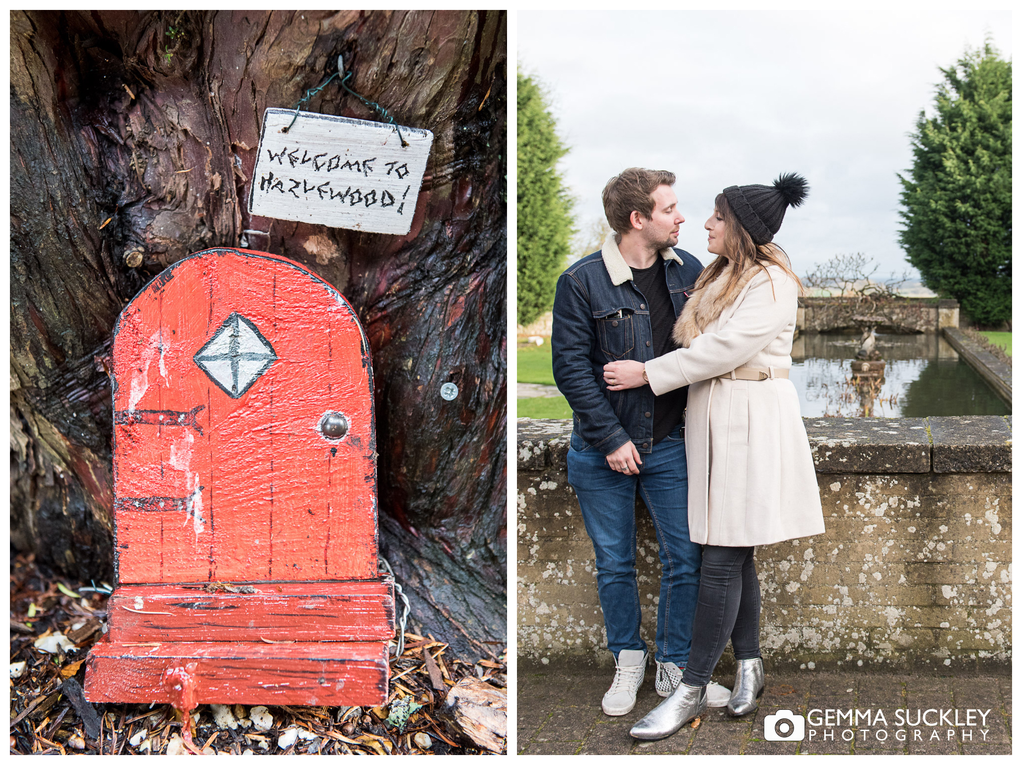 Welcome sign in a tree at Hazlewood Castle