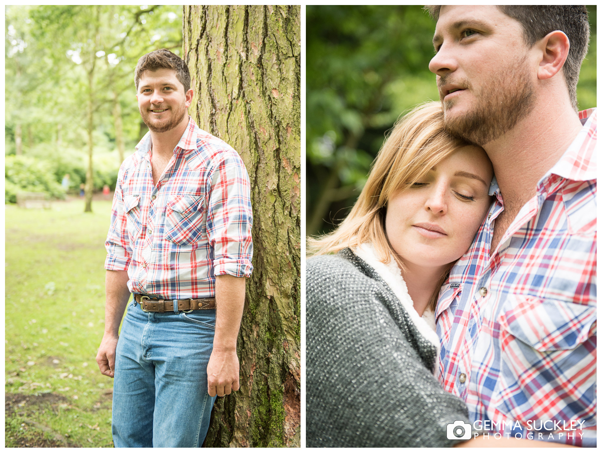 groom to be during engagement photo shoot in Leeds