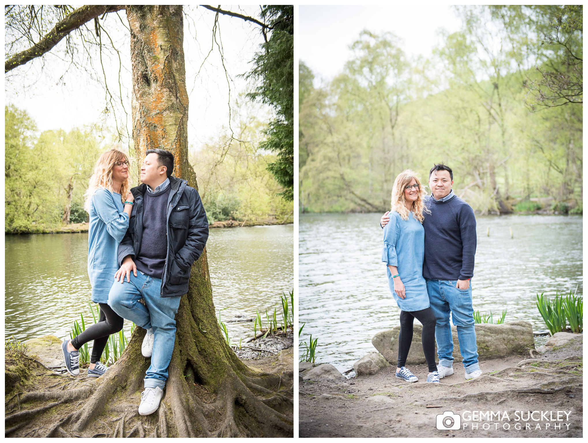 A couple on their engagement shoot in Bingley St Ives