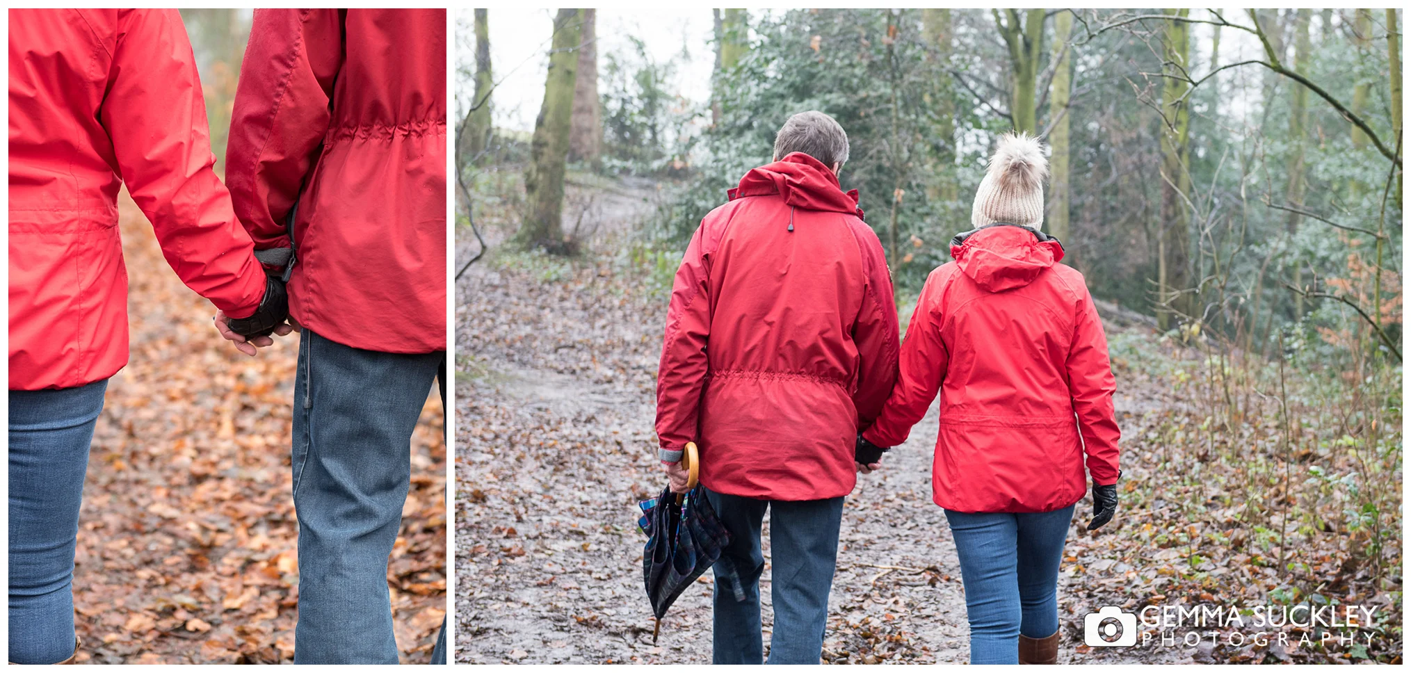 couple holding hands during their engagement photo shoot