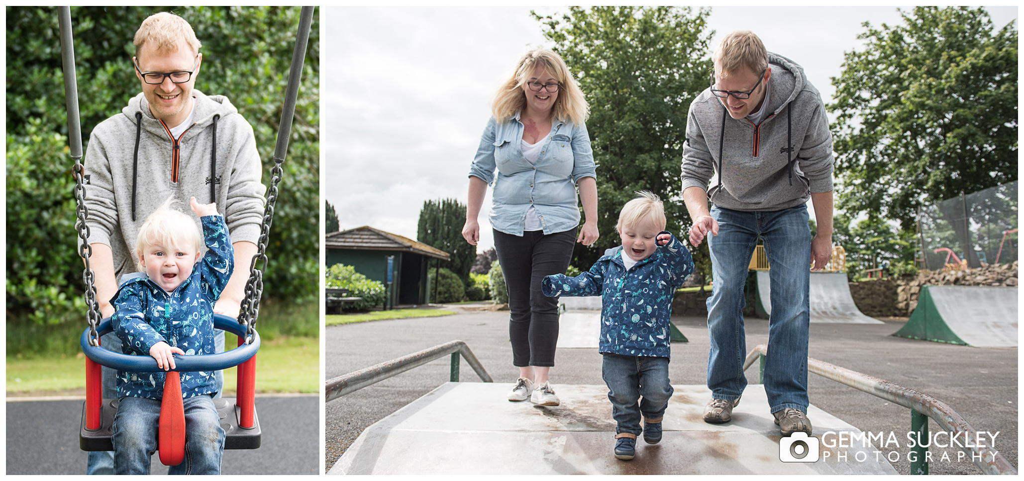 family in Glusburn Park during a photo shoot