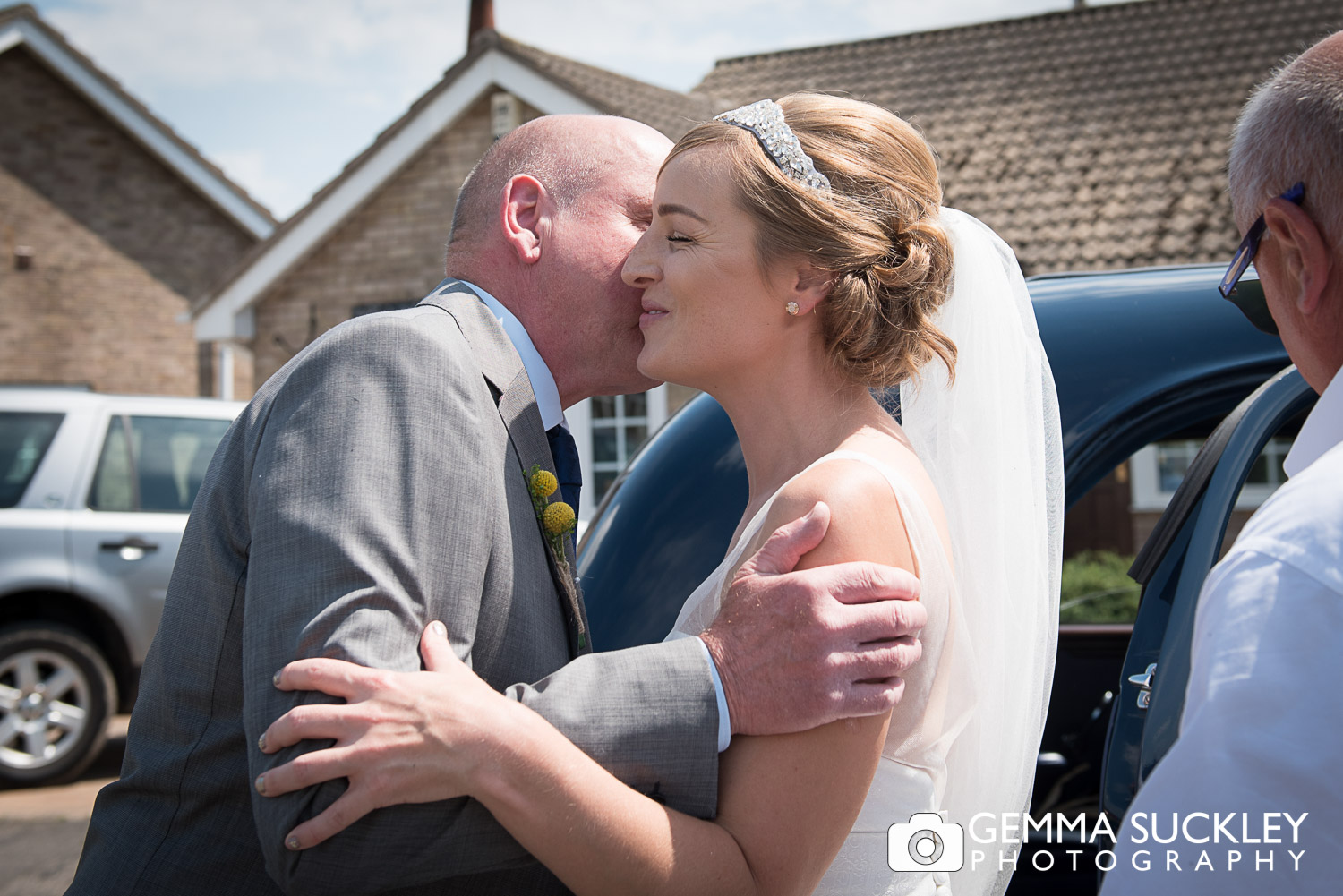  bride with her dad before her wedding in Driffield