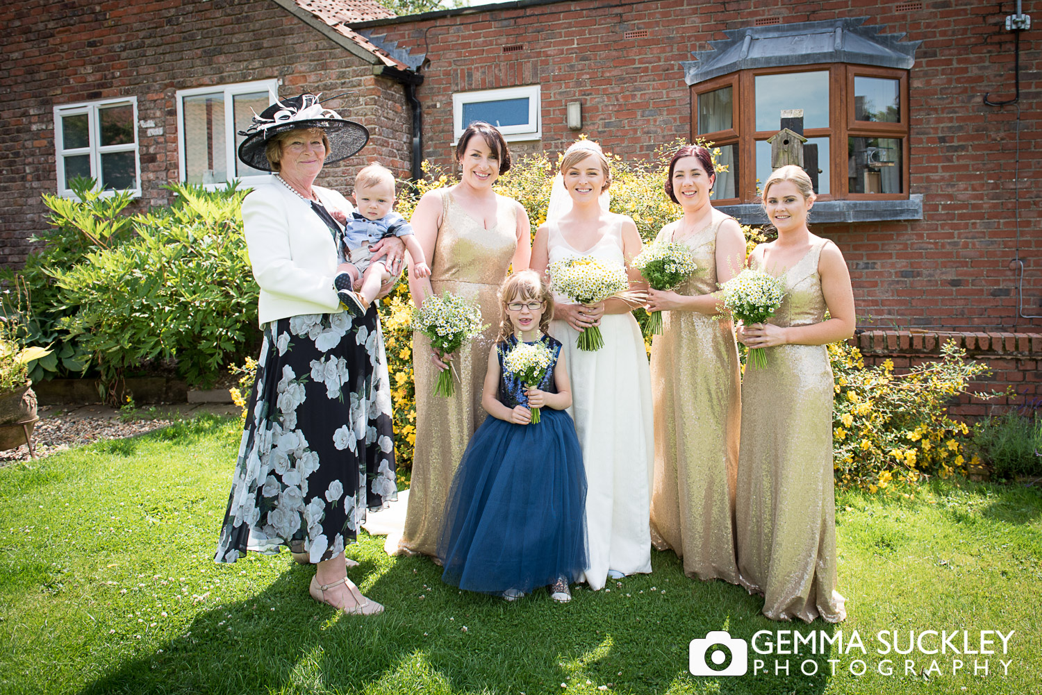 bride with her bridesmaids before her wedding at Oaklands, East Yorkshire