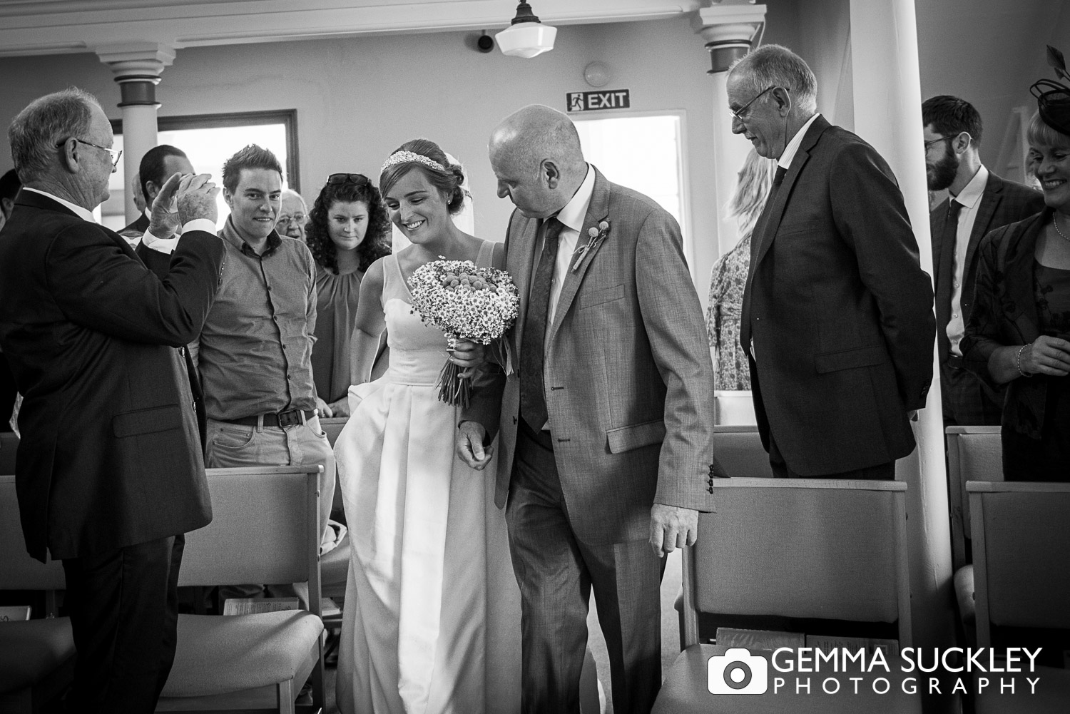 Bride and her father walking down the aisle in Driffield
