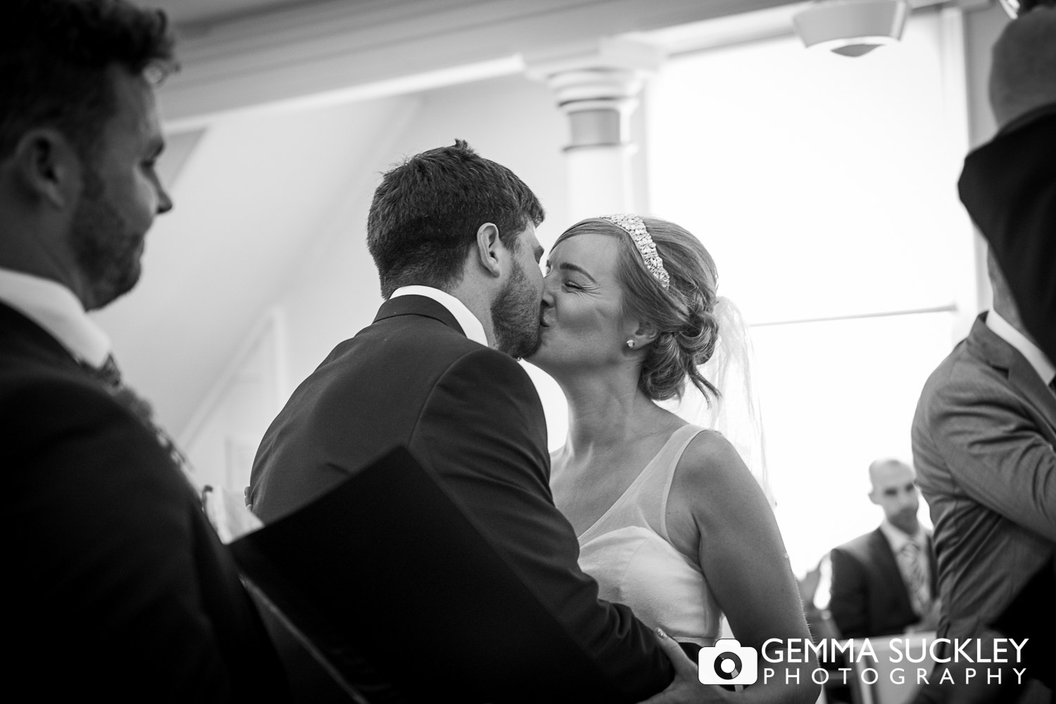 Bride and Groom kissing during the ceremony in Driffield church