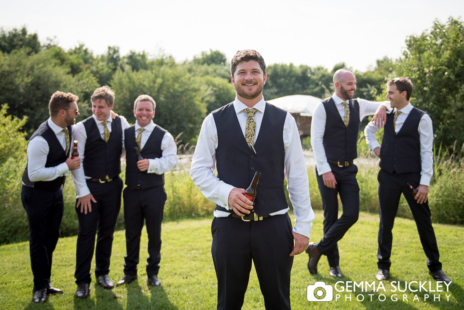 Groom and groomsmen at Oaklands wedding