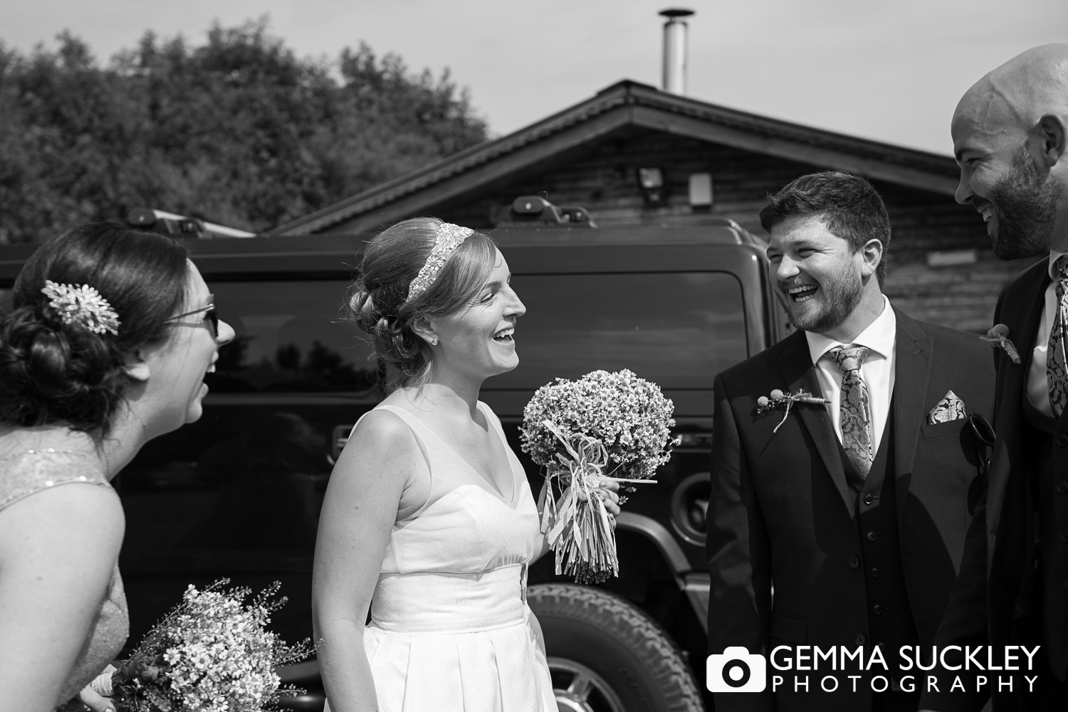 bride and groom arriving at their wedding at Oaklands, driffield