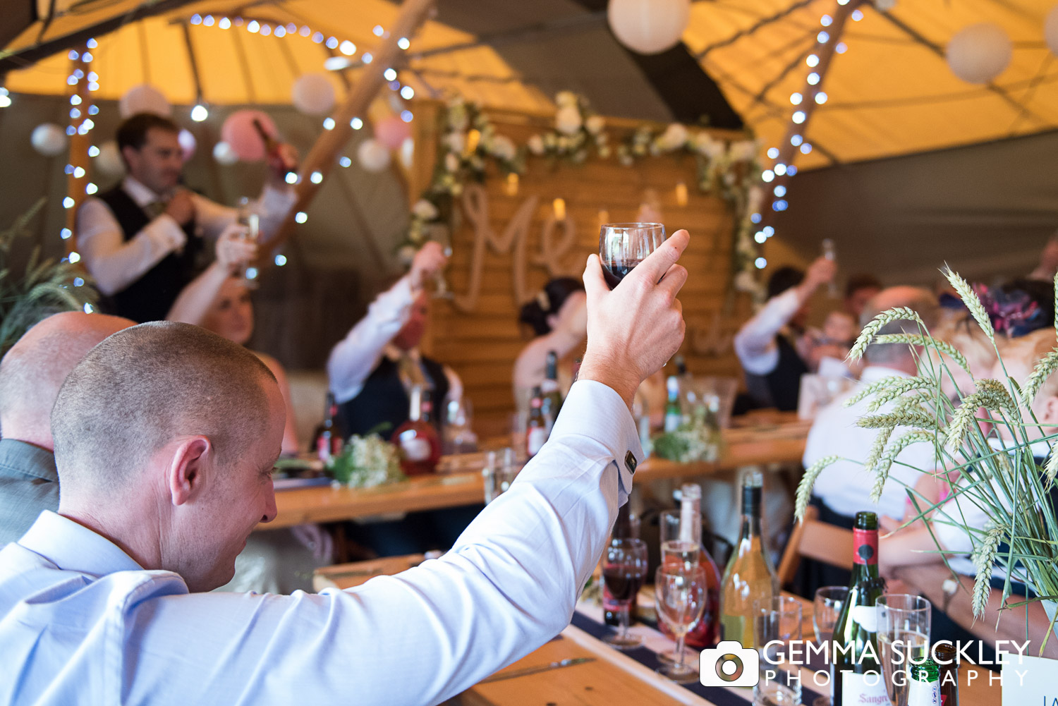 wedding guests during speeches at Oaklands in East Yorkshire