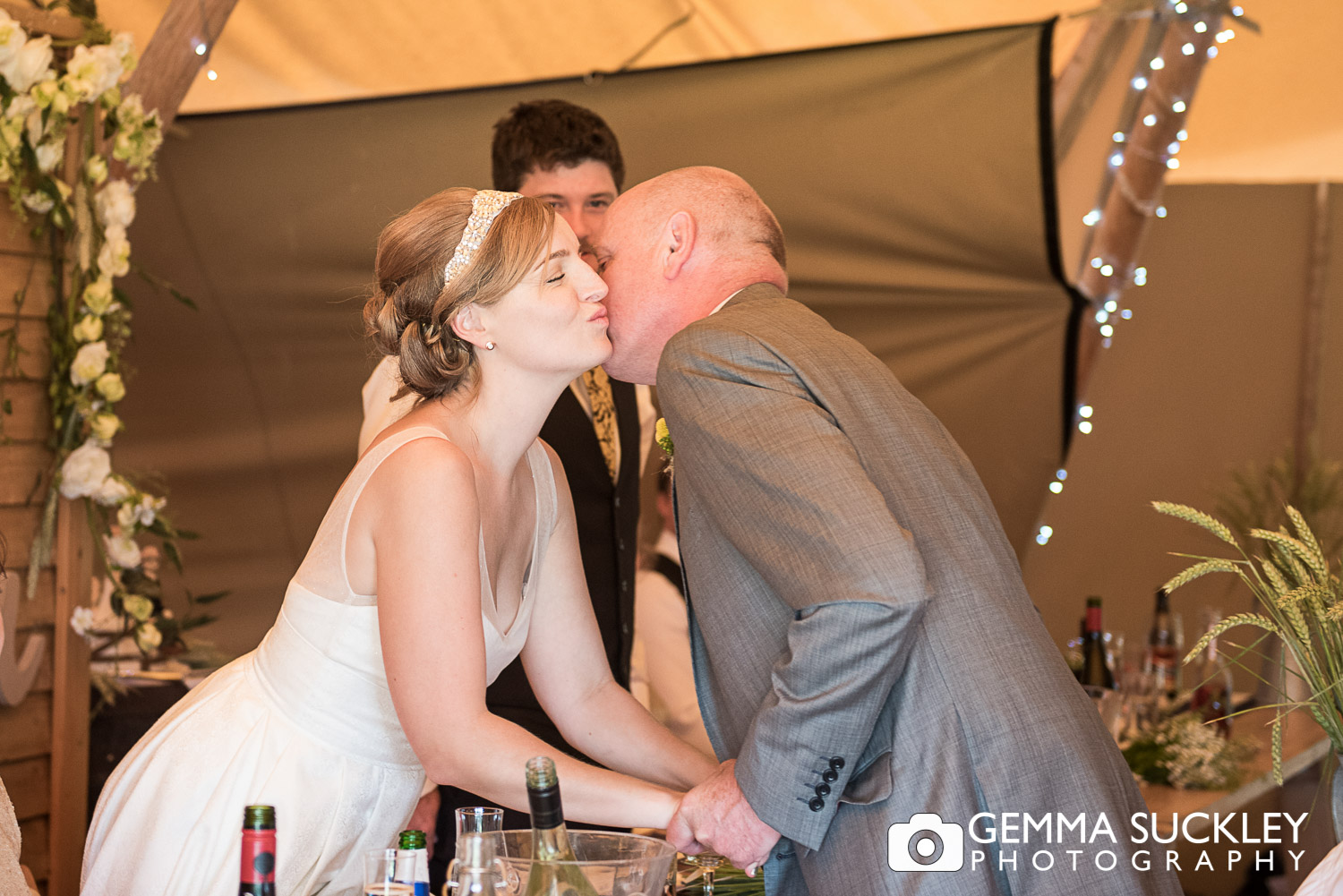 father of the bride kissing his daughter, Oaklands wedding venue