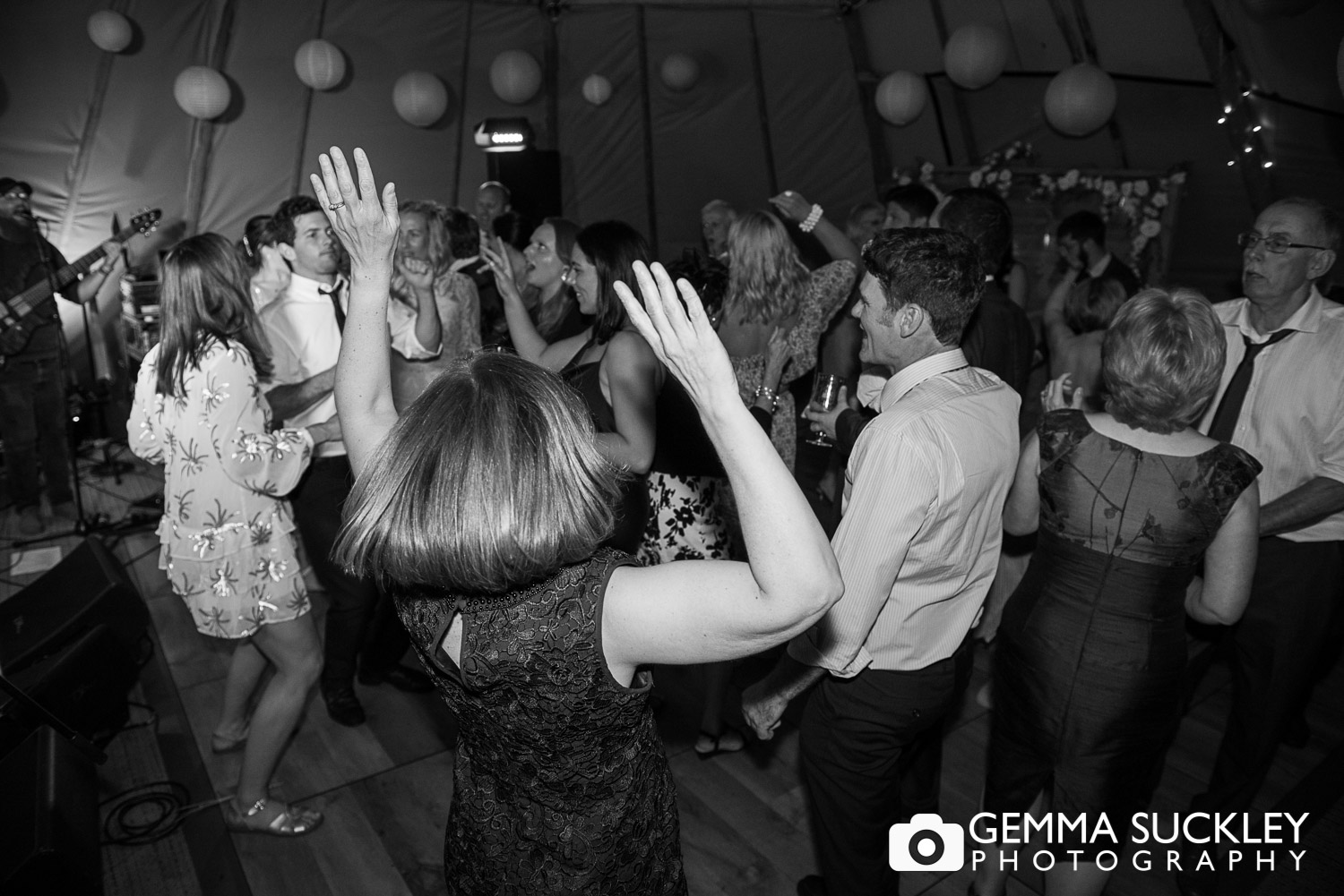 wedding guests dancing at Oaklands, East Yorkshire