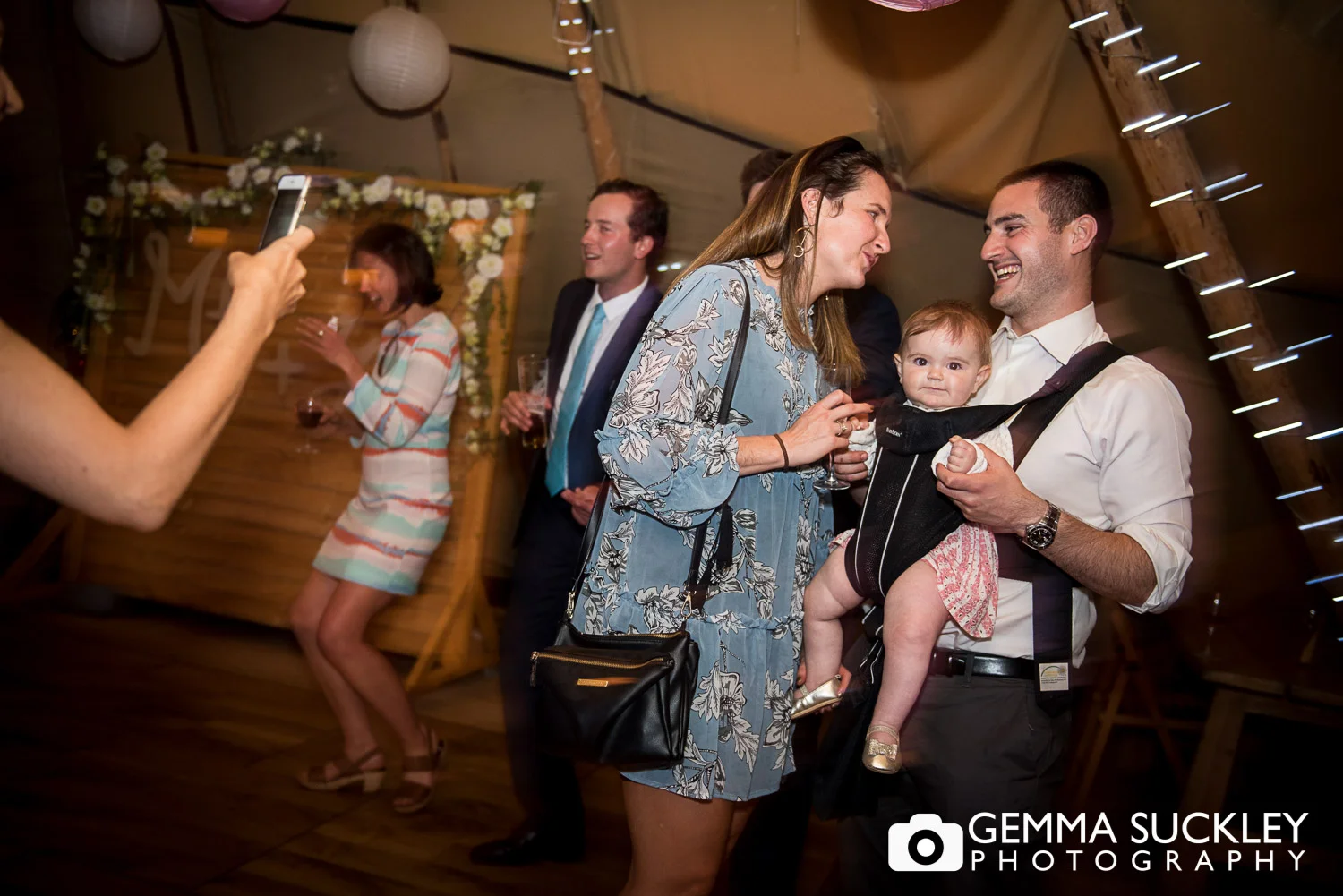 wedding guests dancing at Oaklands, East Yorkshire