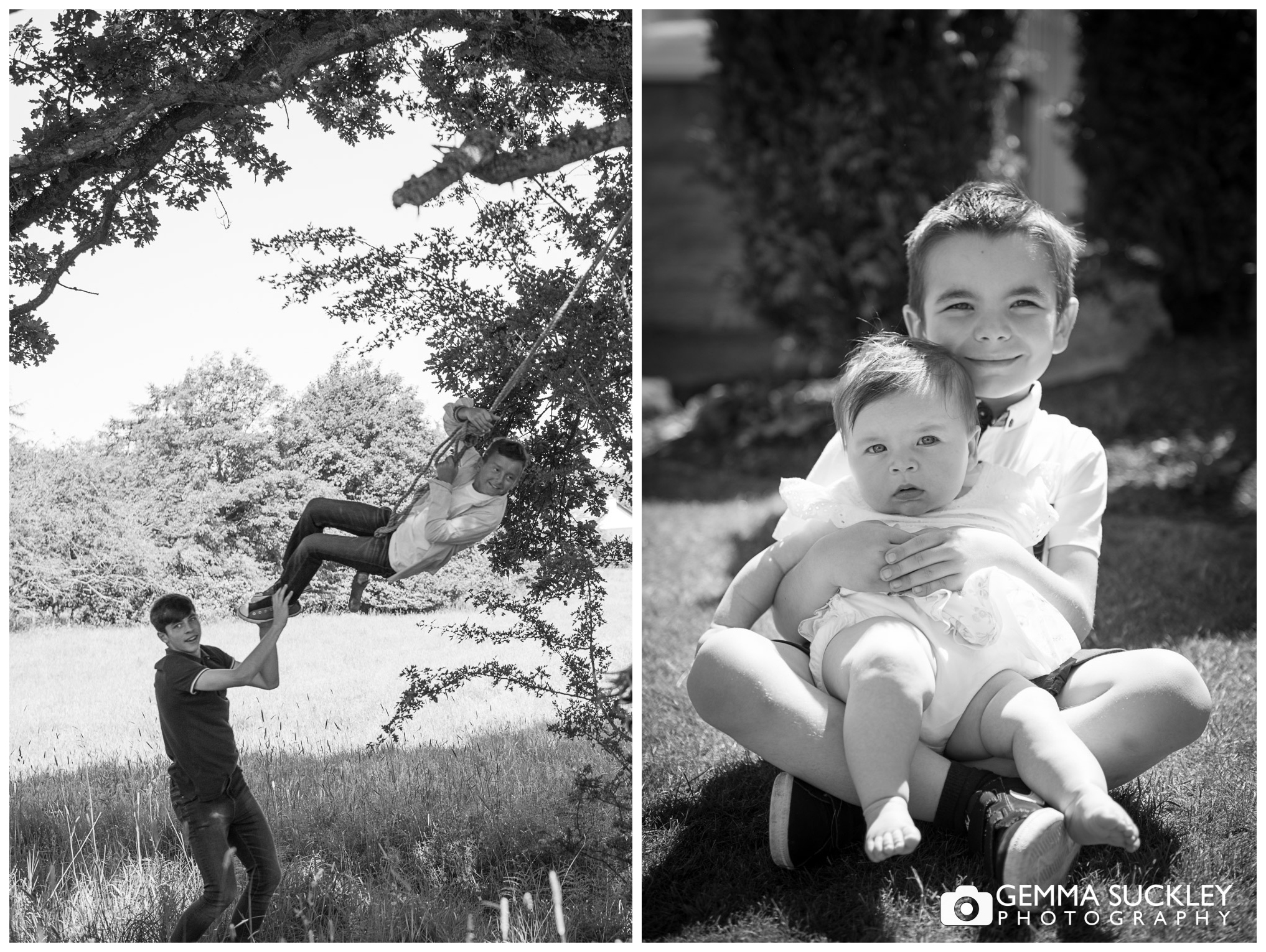 kids playing during natural outdoor family photo shoot In Menston