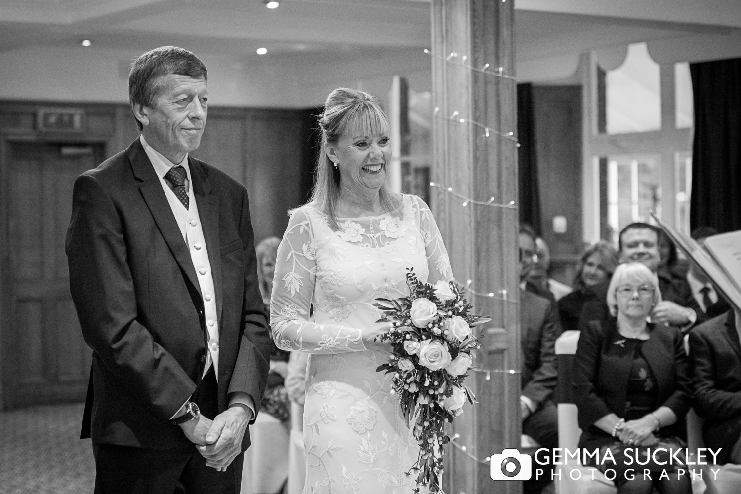 Bride and groom during their wedding ceremony at the Devonshire arms in Bolton Abbey