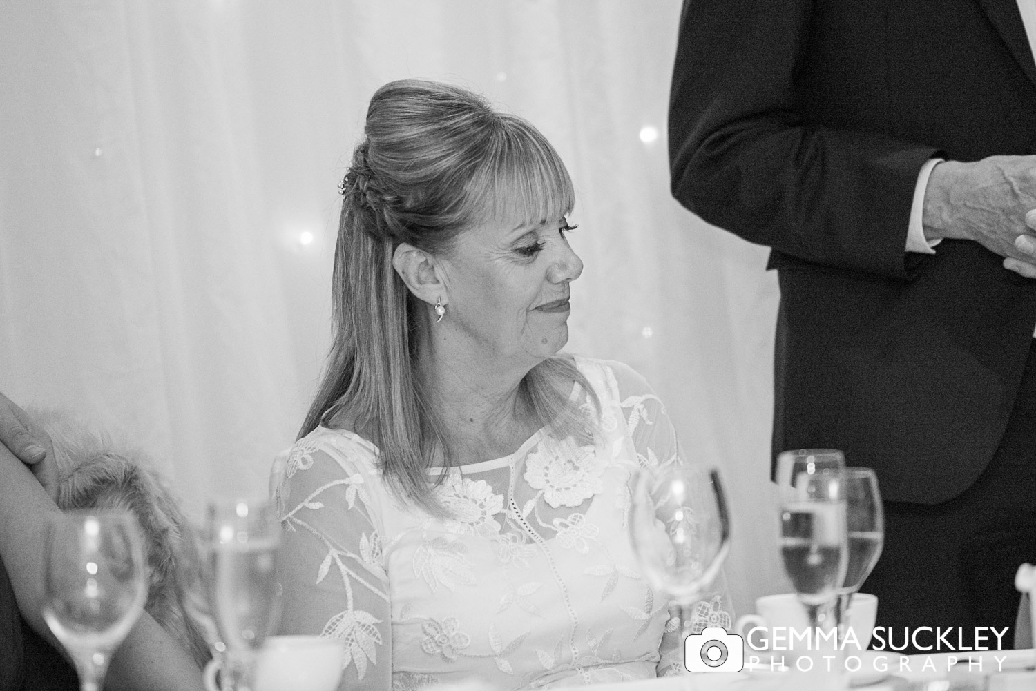 bride during wedding speeches at the Devonshire arms