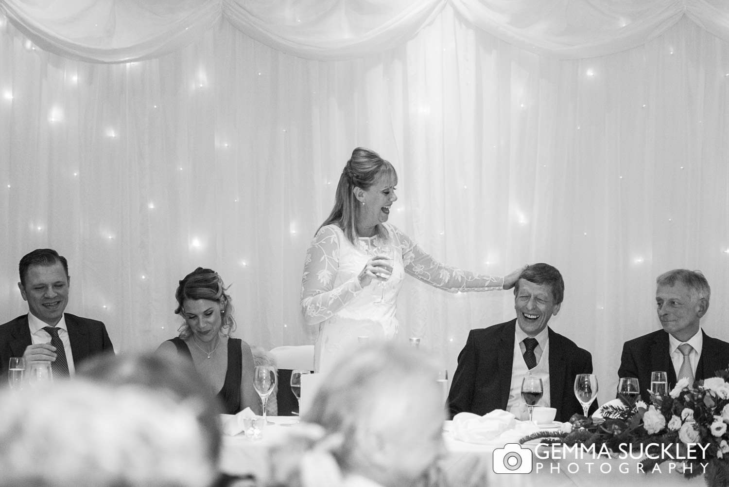 brides making her wedding speech to the groom at the devonshire arms in bolton