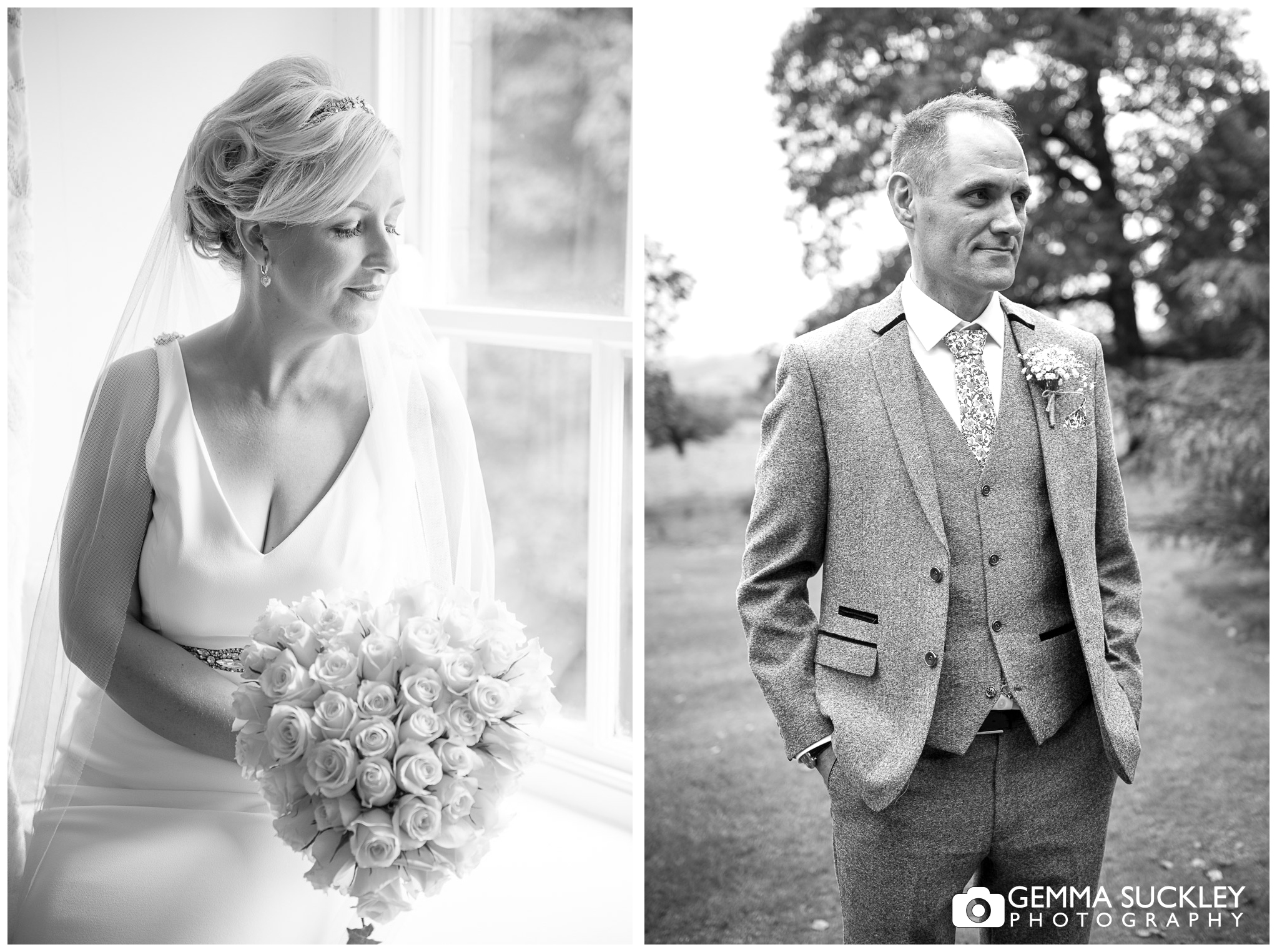 bride and groom on wedding morning at Belmount Hall