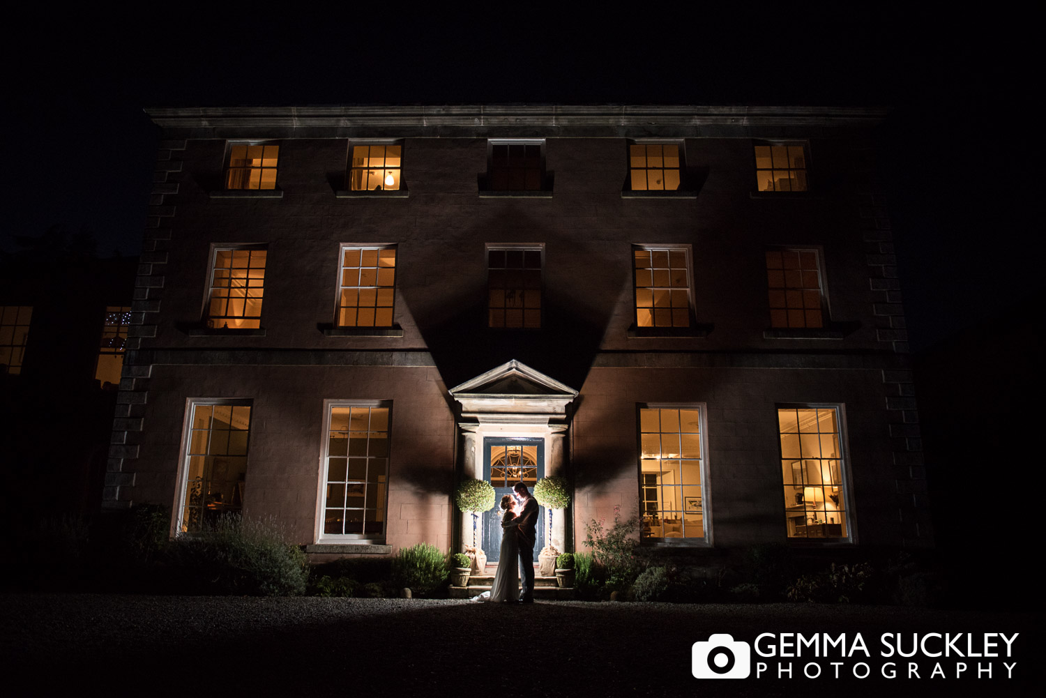 night wedding photography outside Belmount Hall in the lake District