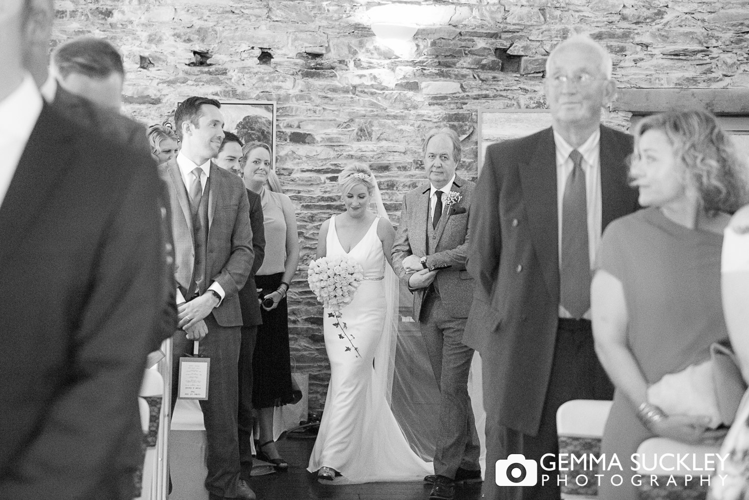 Bride walking down the aisle at Belmount Hall