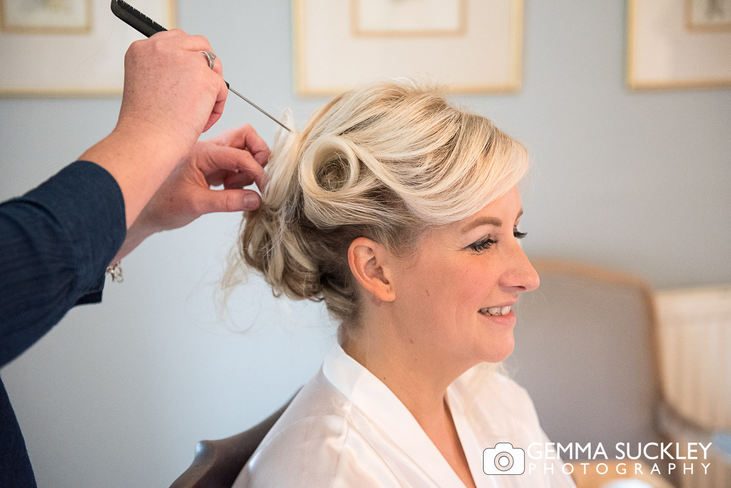 Bride getting her hair done 