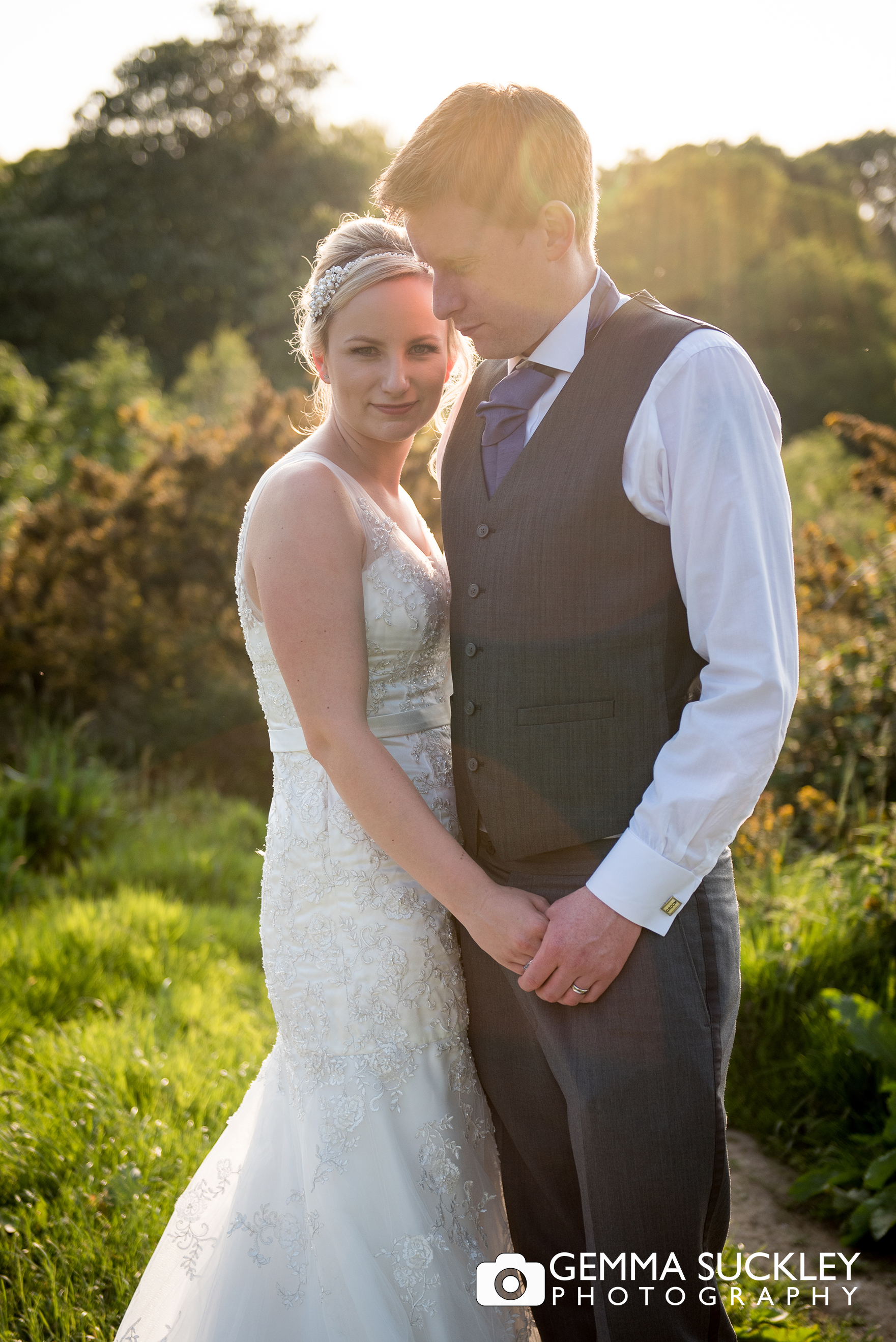 bride and groom at golden hour in ilkley