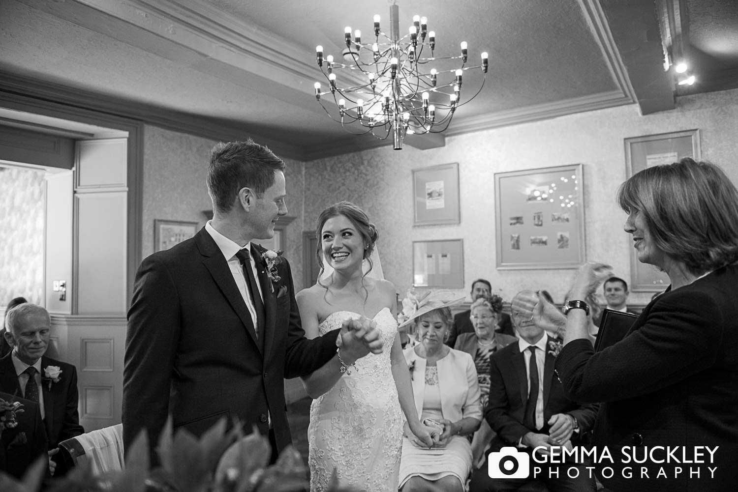 bride and groom getting married at Grassington House