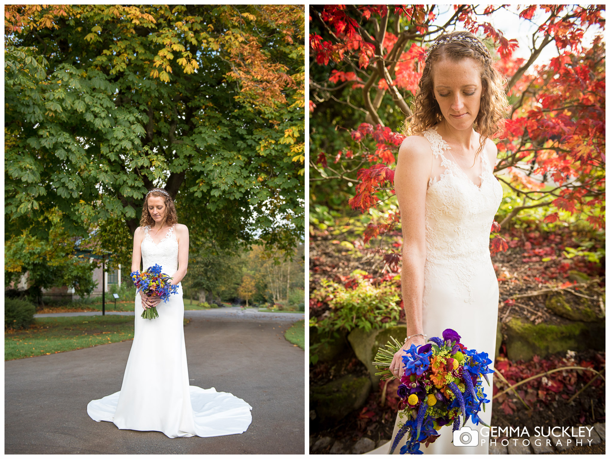 Autumn wedding photography in Valley Garden's in Harrogate