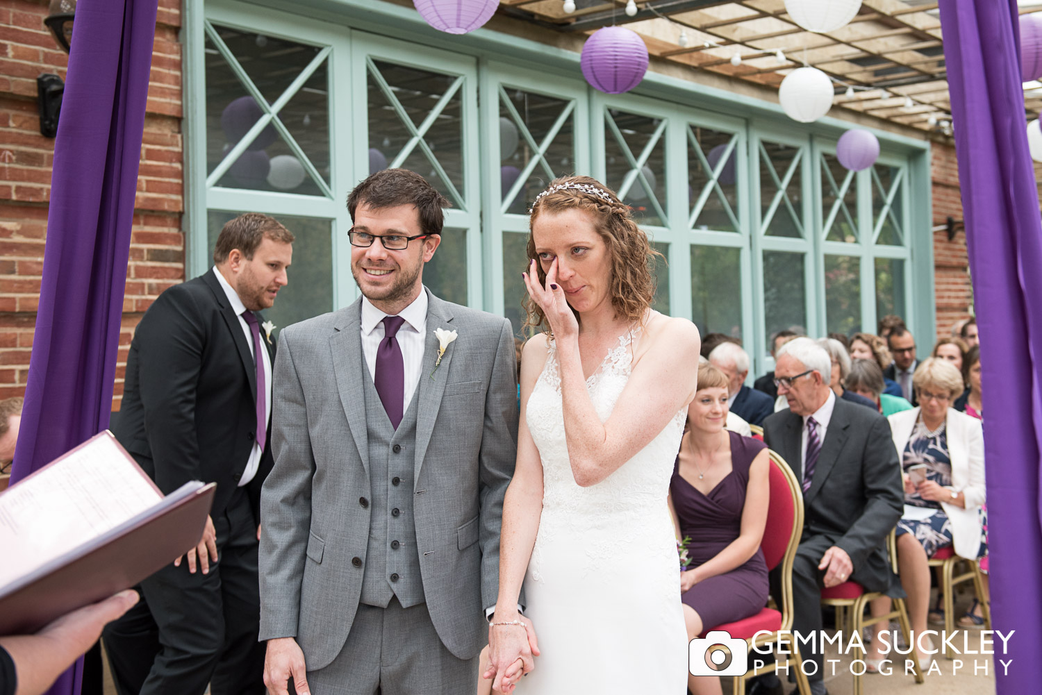 bride crying during ceremony at harroagte wedding 