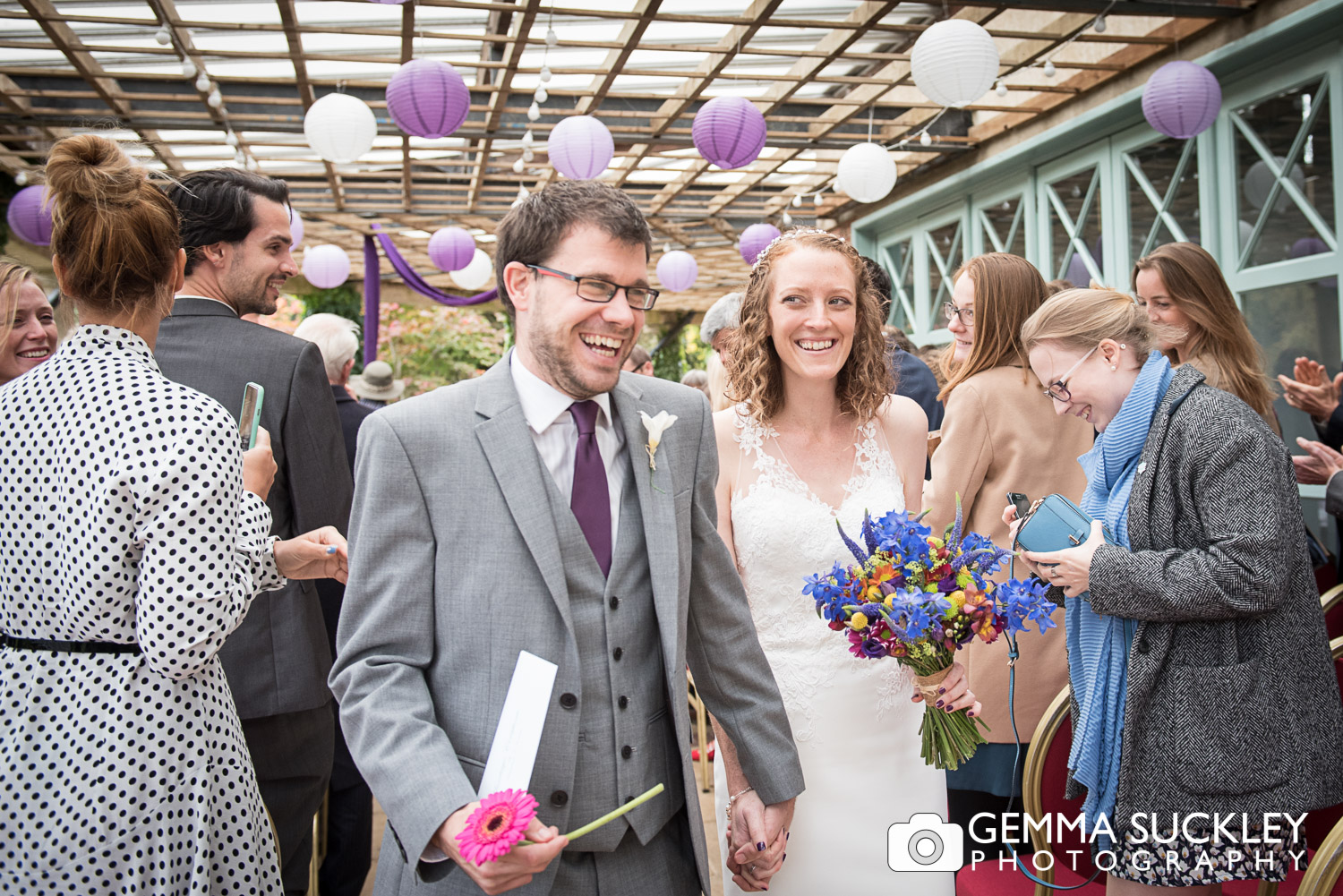 bride and groom just married at Sun Pavilion 