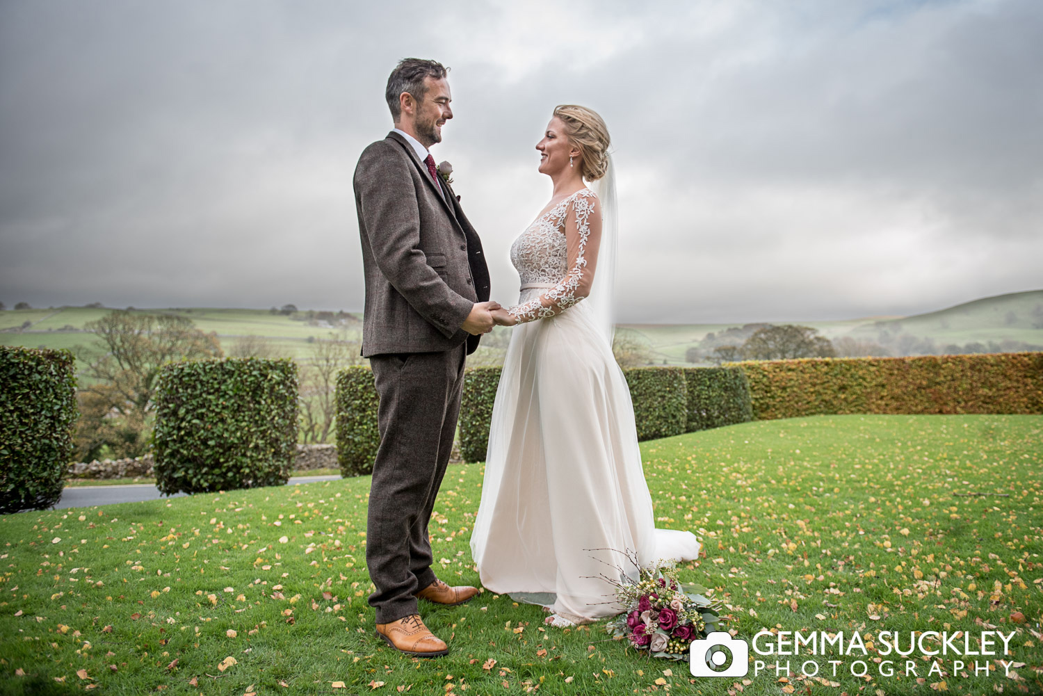 bride and groom at the Devonshire Arms in Burnsall wedding