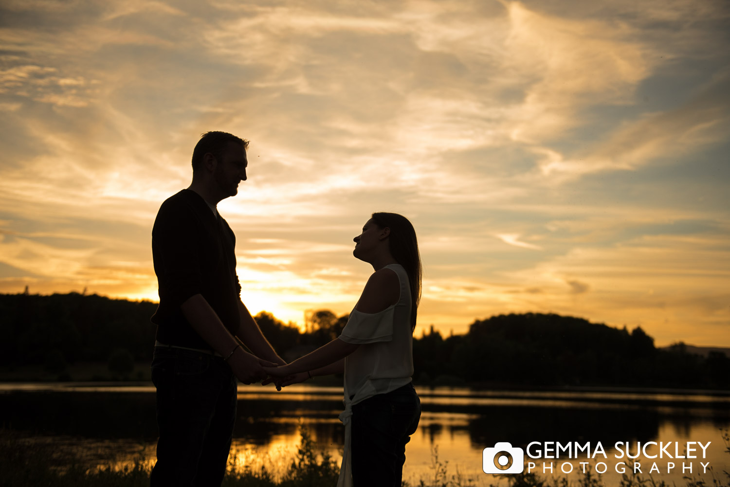 silhouette photo of a couple during an engagement photo shoot at coniston hotel