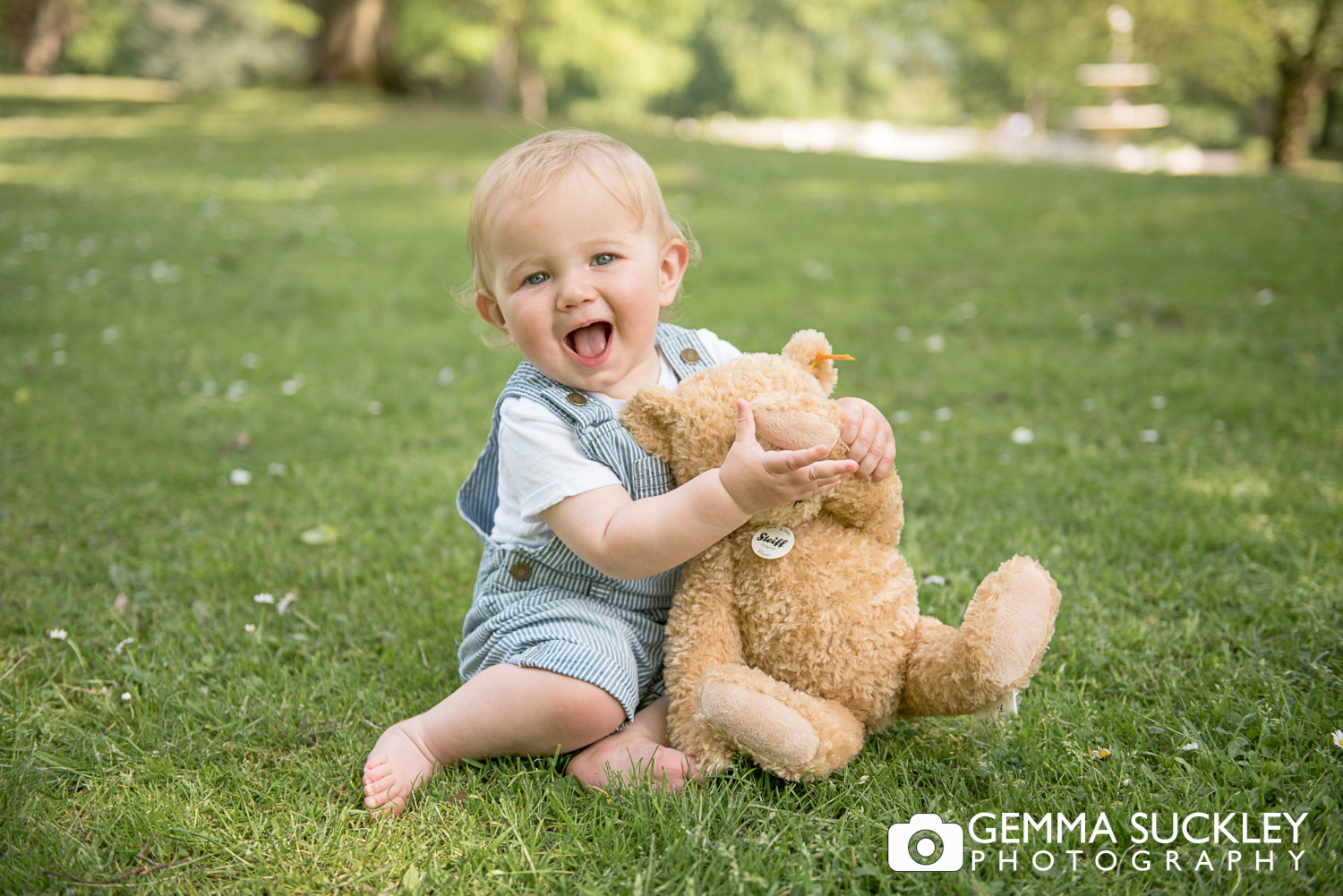 little boy with a teddy bear at photo shoot in North Yorkshire