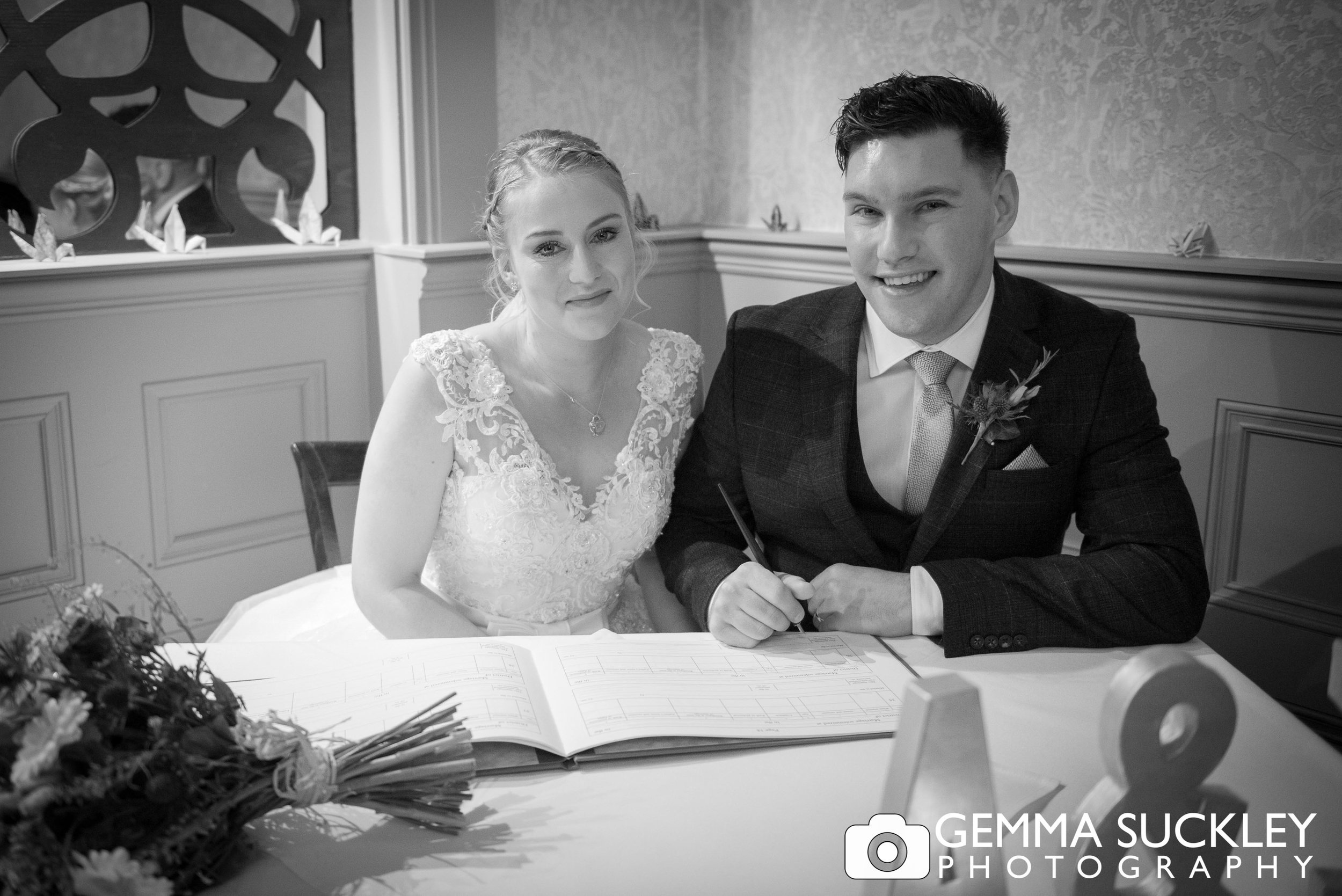 bride and groom wedding photo at grassington house